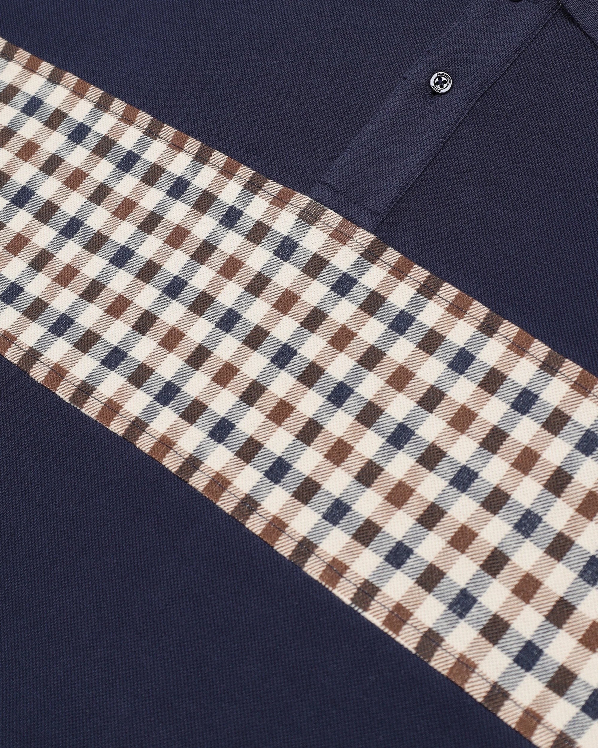 Aquascutum Active Club Check Stripe Long Sleeve Polo Navy - Image 3