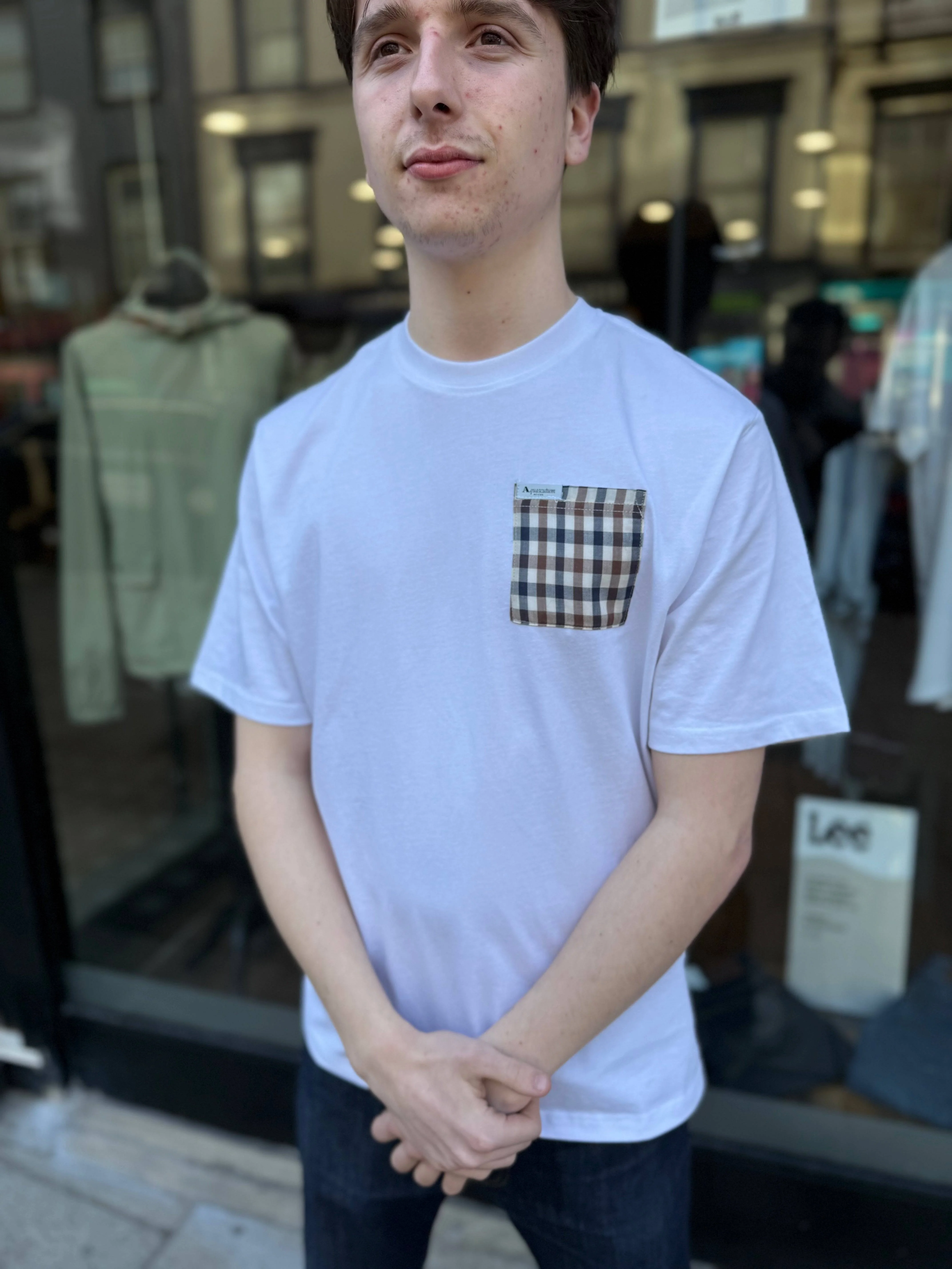 Aquascutum Check Pocket Club Check T-shirt White