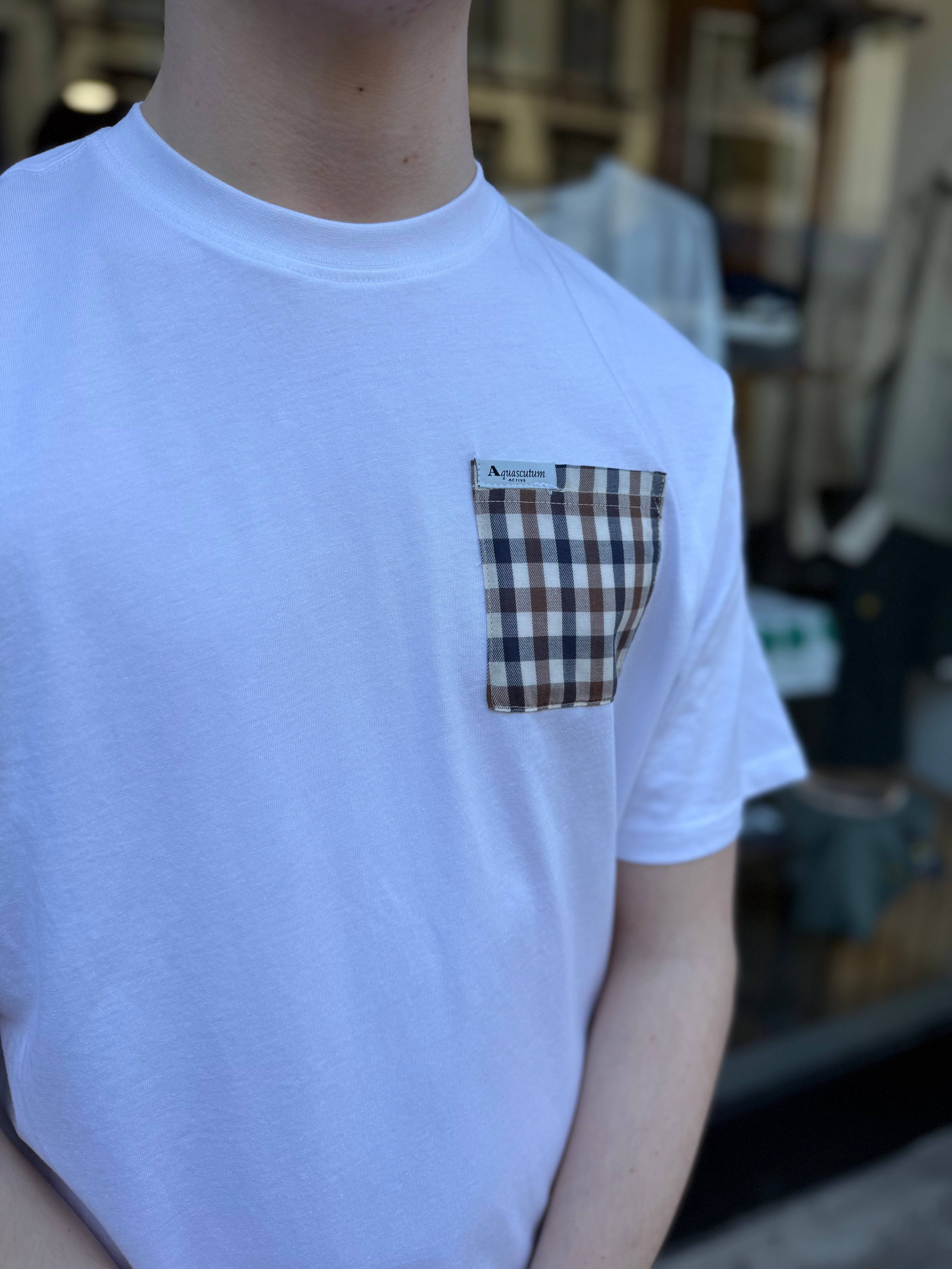 Aquascutum Check Pocket Club Check T-shirt White - Image 2