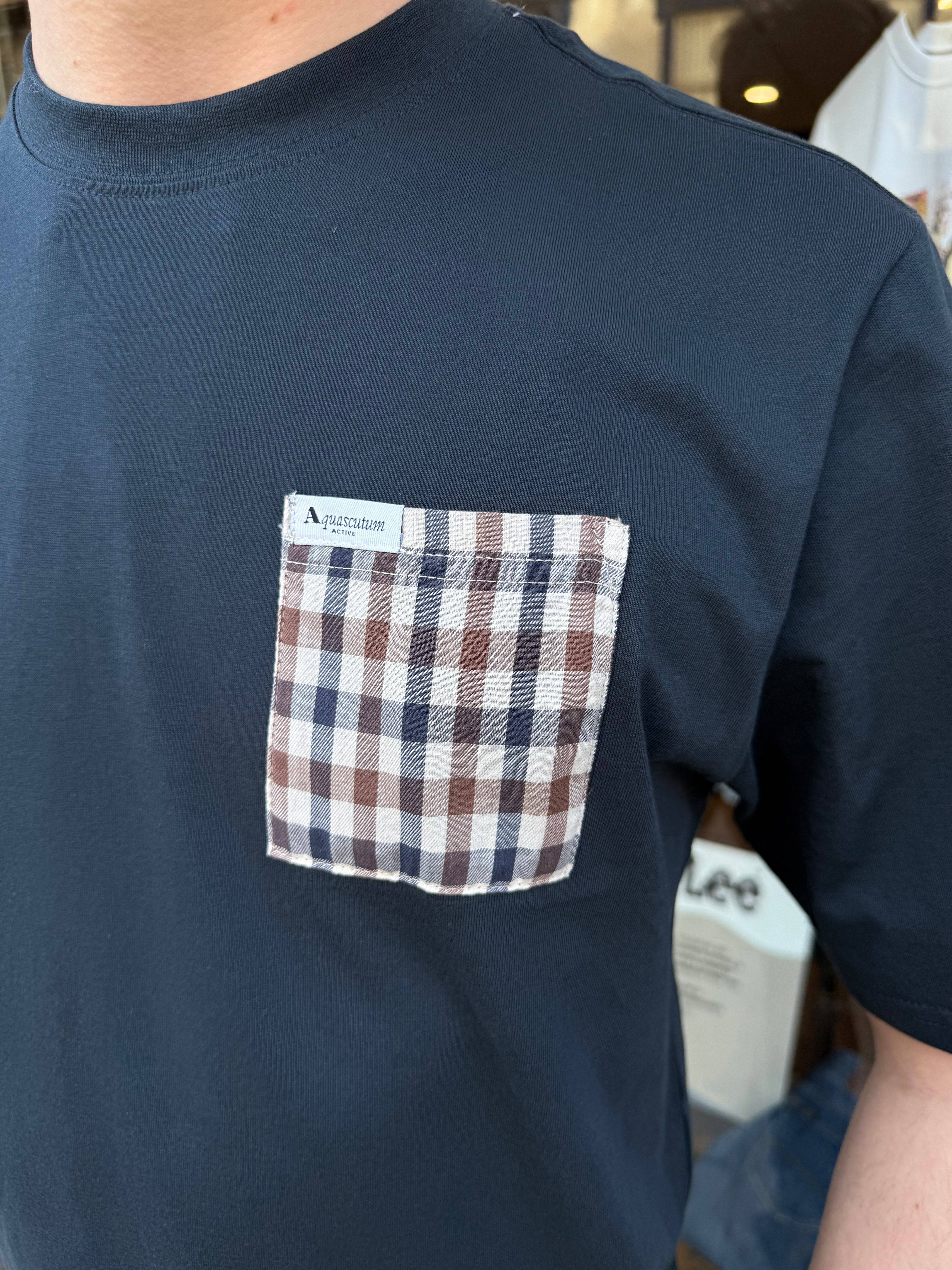 Aquascutum Club Check Pocket T-shirt Navy - Image 2