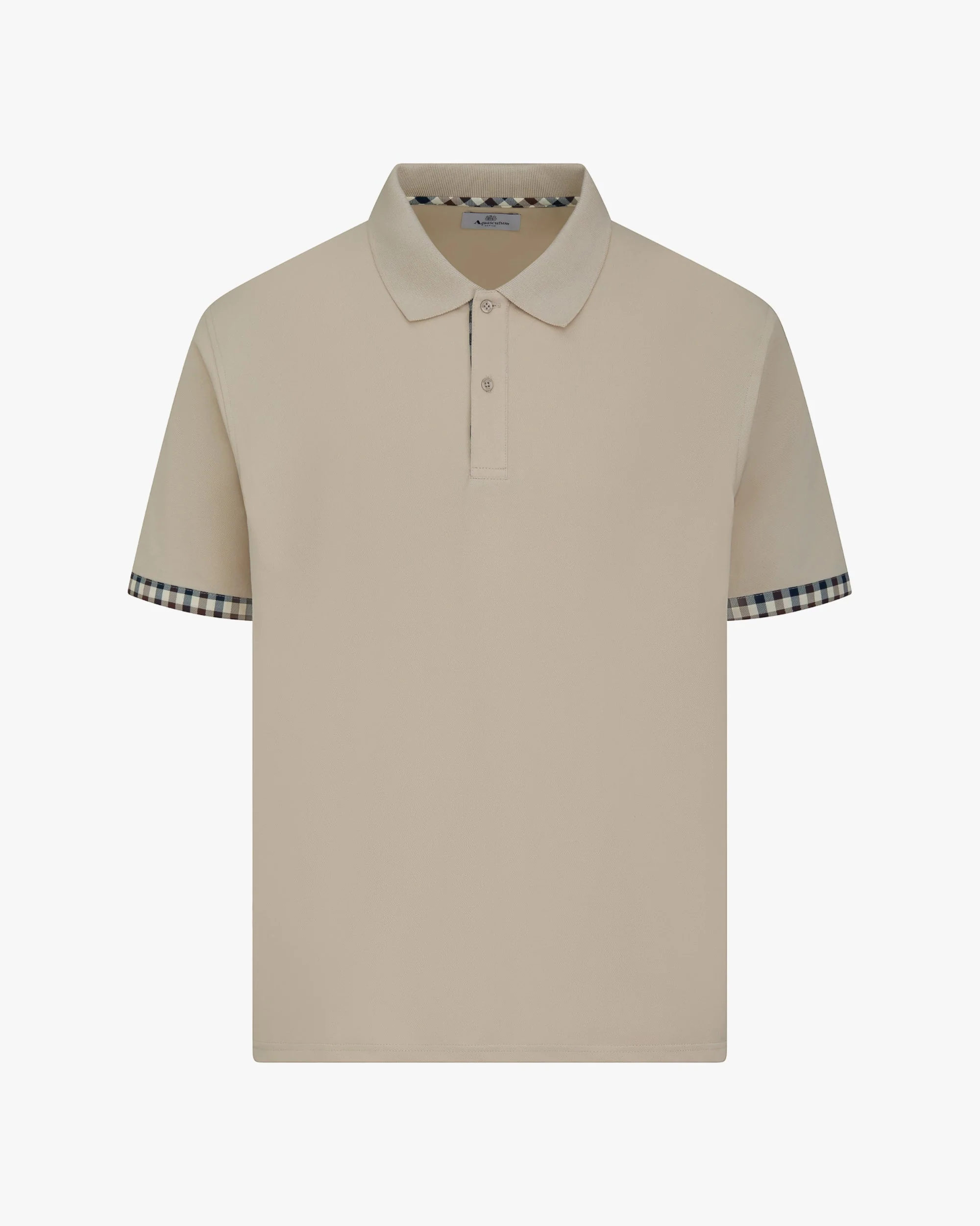 Aquascutum Club Check Stretch Piquet Sleeves Polo Beige