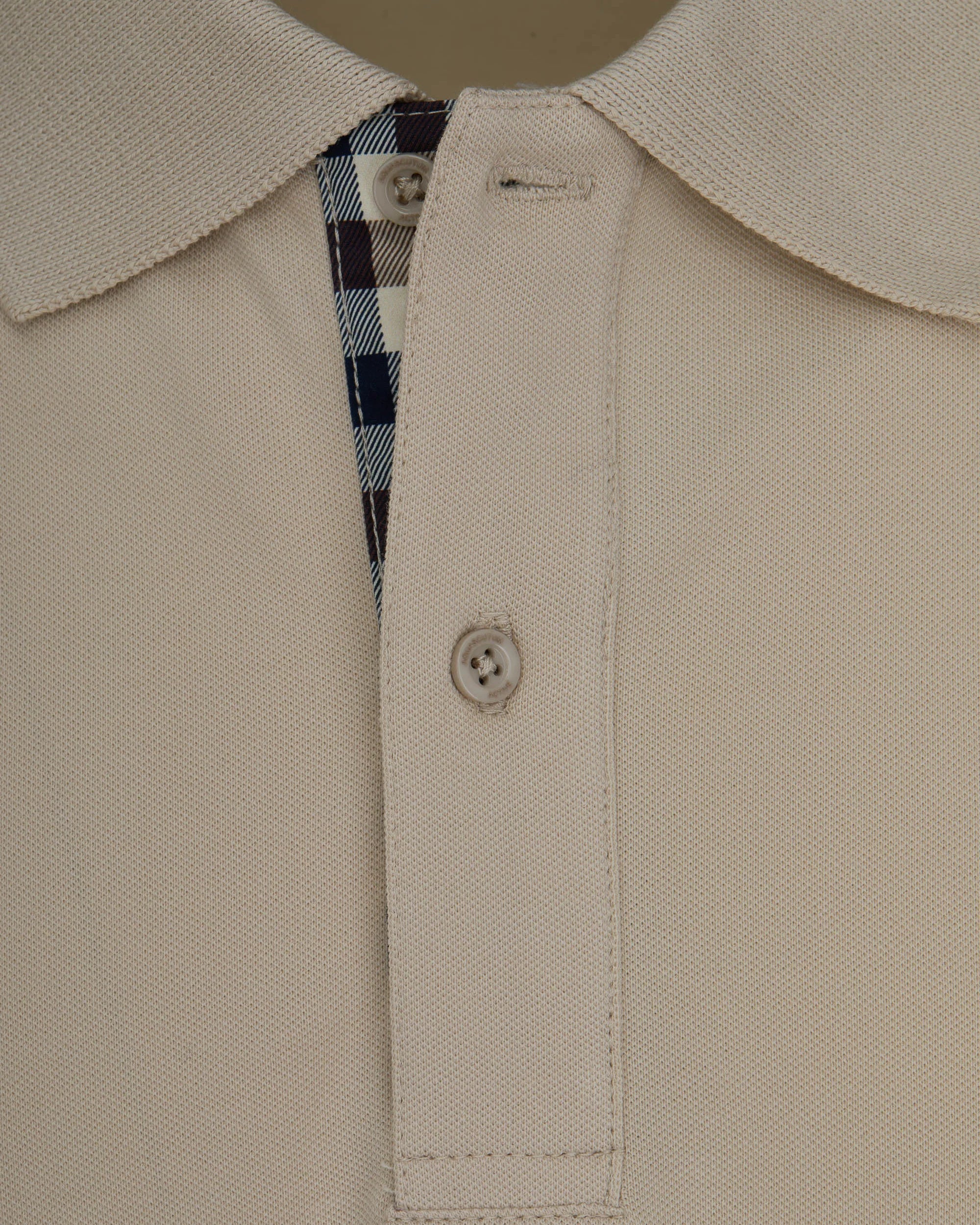 Aquascutum Club Check Stretch Piquet Sleeves Polo Beige - Image 2