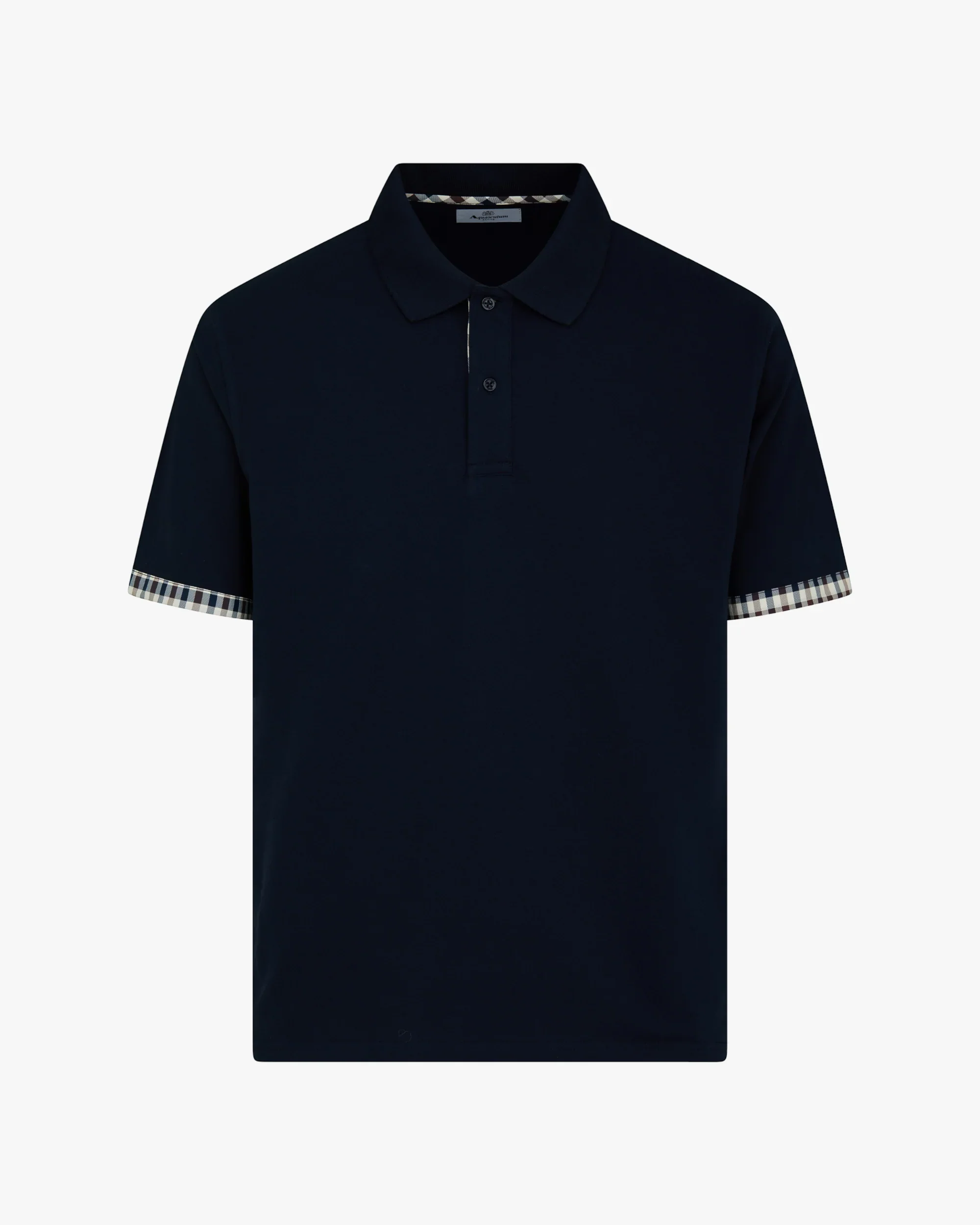 Aquascutum Club Check Stretch Piquet Sleeves Polo Navy