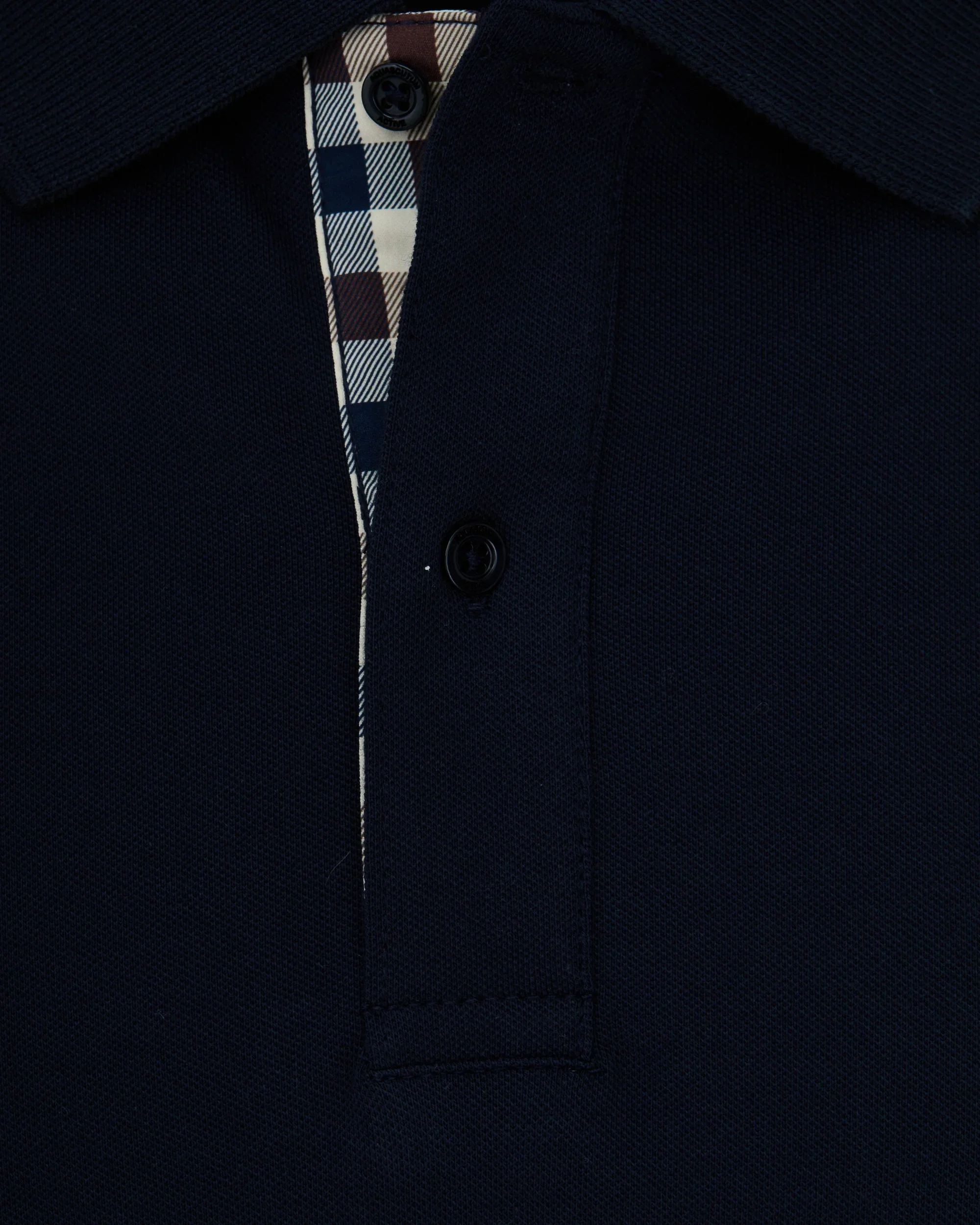 Aquascutum Club Check Stretch Piquet Sleeves Polo Navy - Image 2