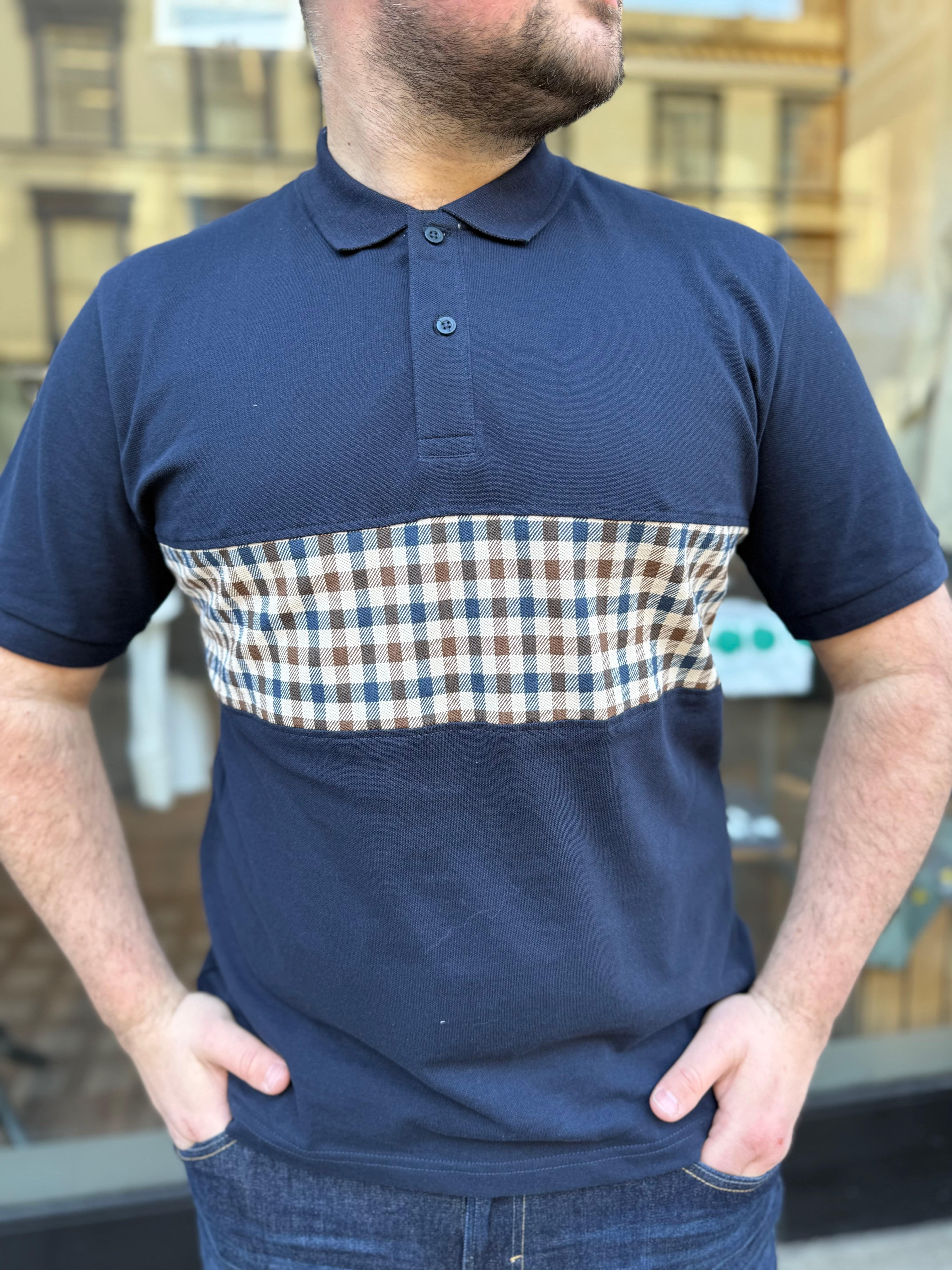 Aquascutum Club Check Stripe Polo Navy - Image 2