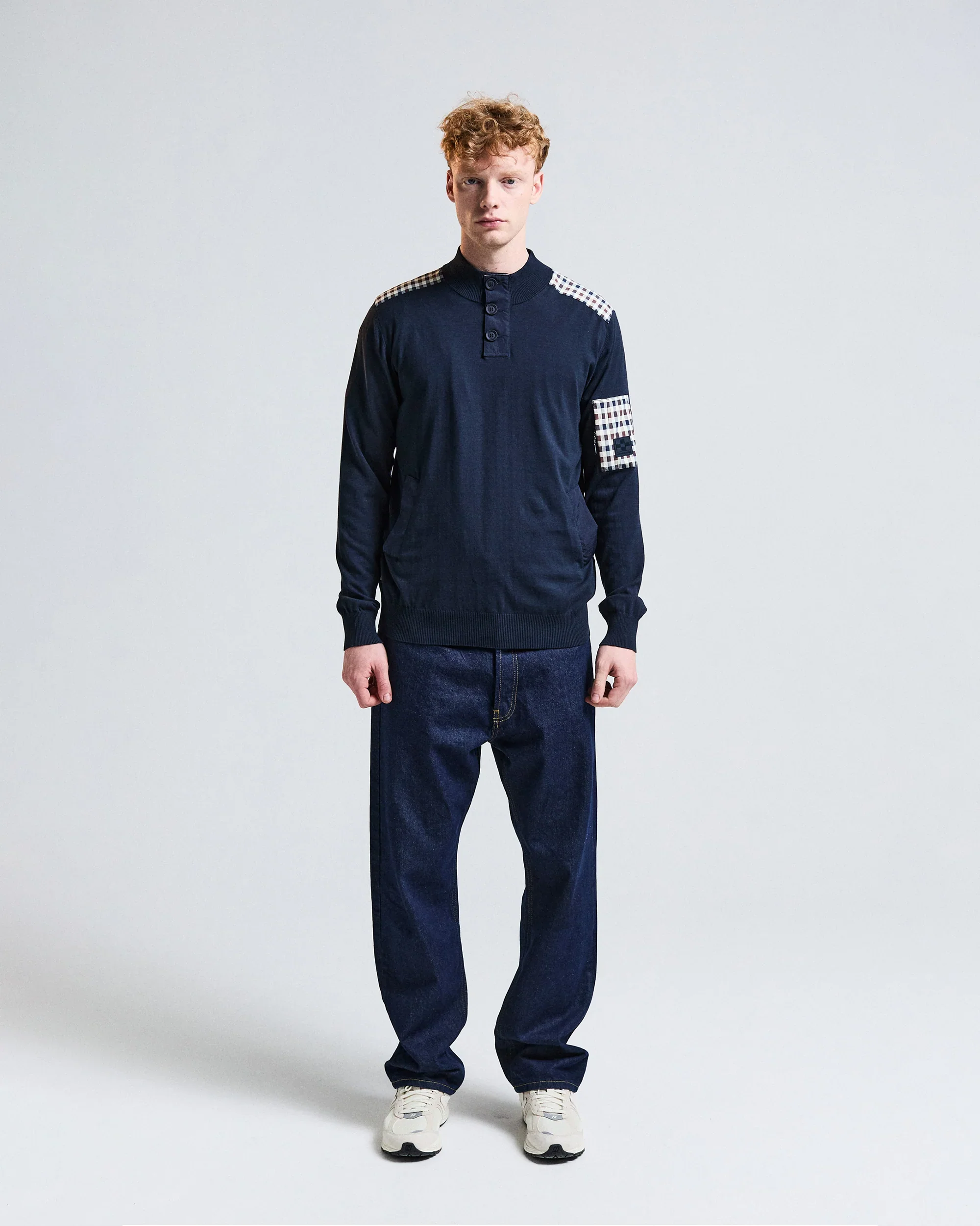 Aquascutum Cotton Lamina Mock Neck Navy - Image 3