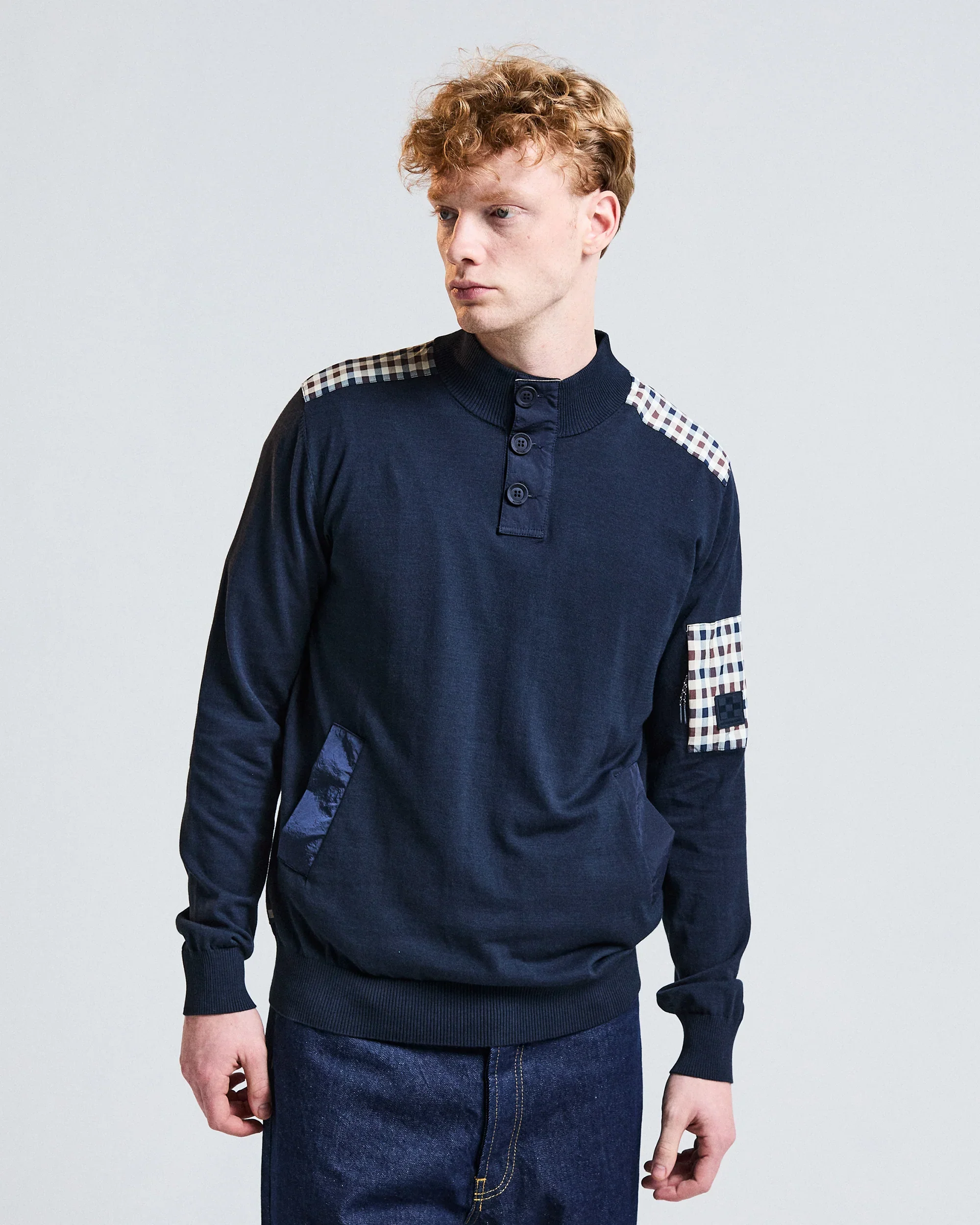 Aquascutum Cotton Lamina Mock Neck Navy - Image 4