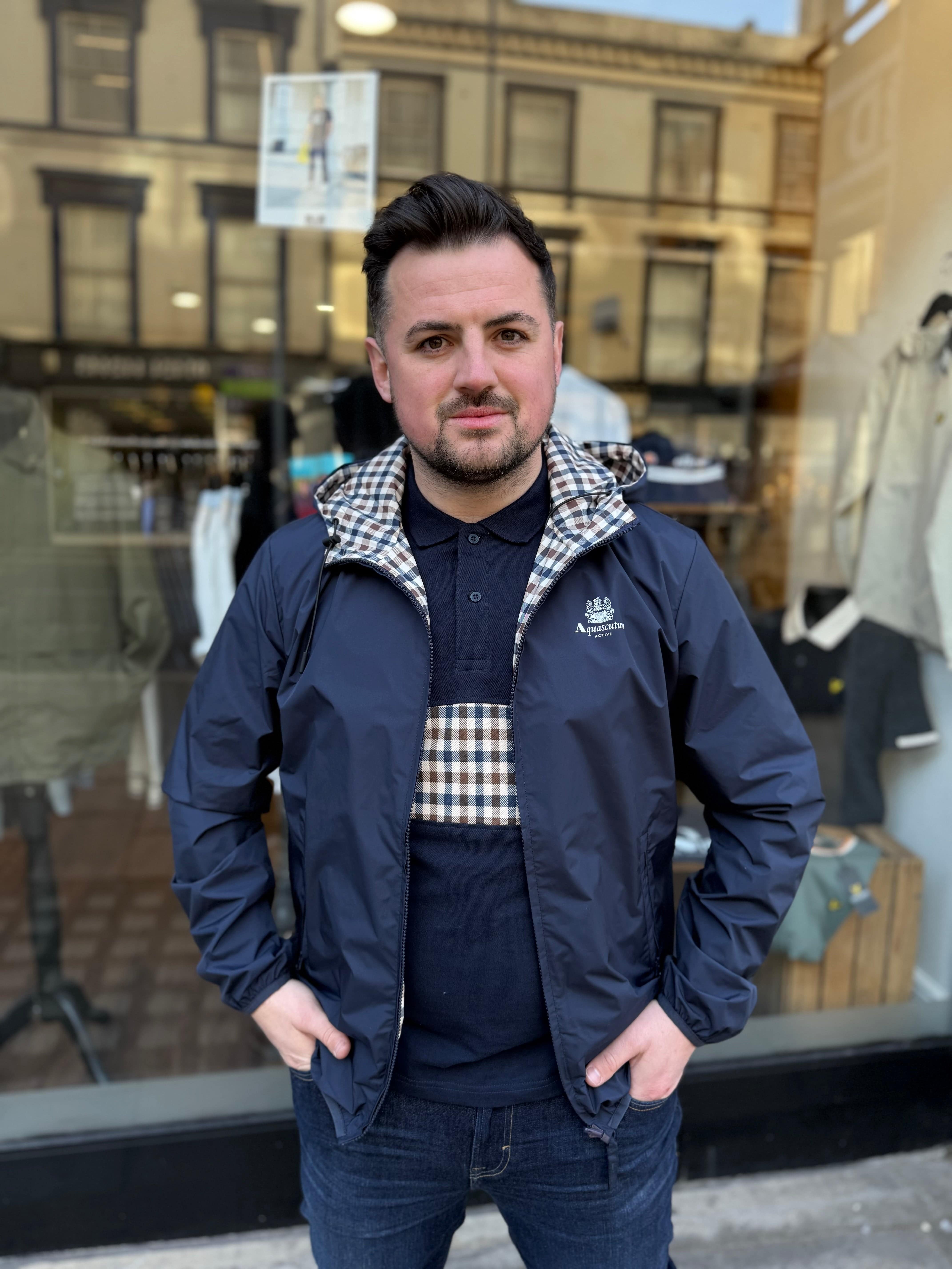Aquascutum Reversible Zip Up Jacket - Club Check & Navy - Image 2