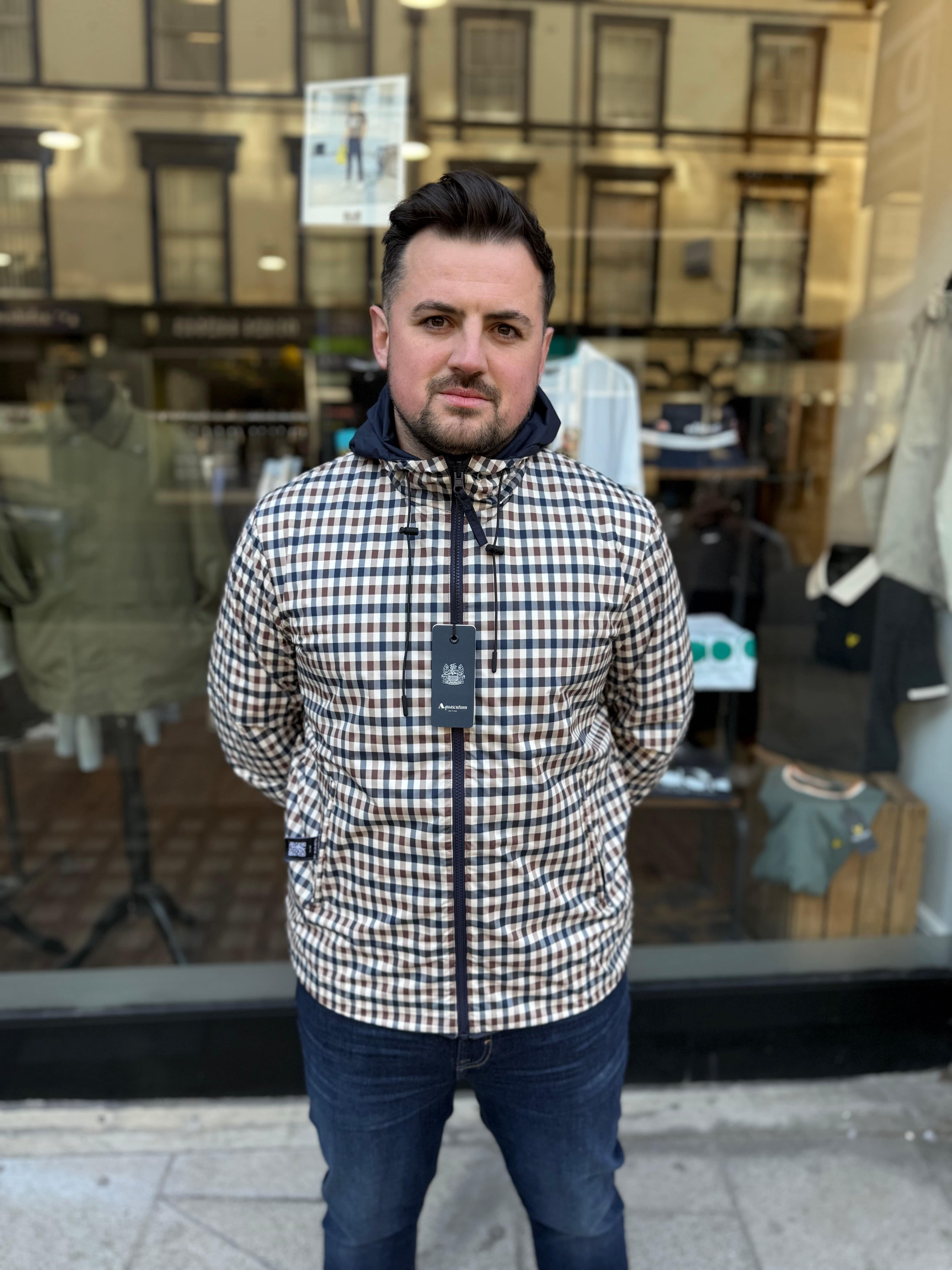 Aquascutum Reversible Zip Up Jacket - Club Check & Navy - Image 3