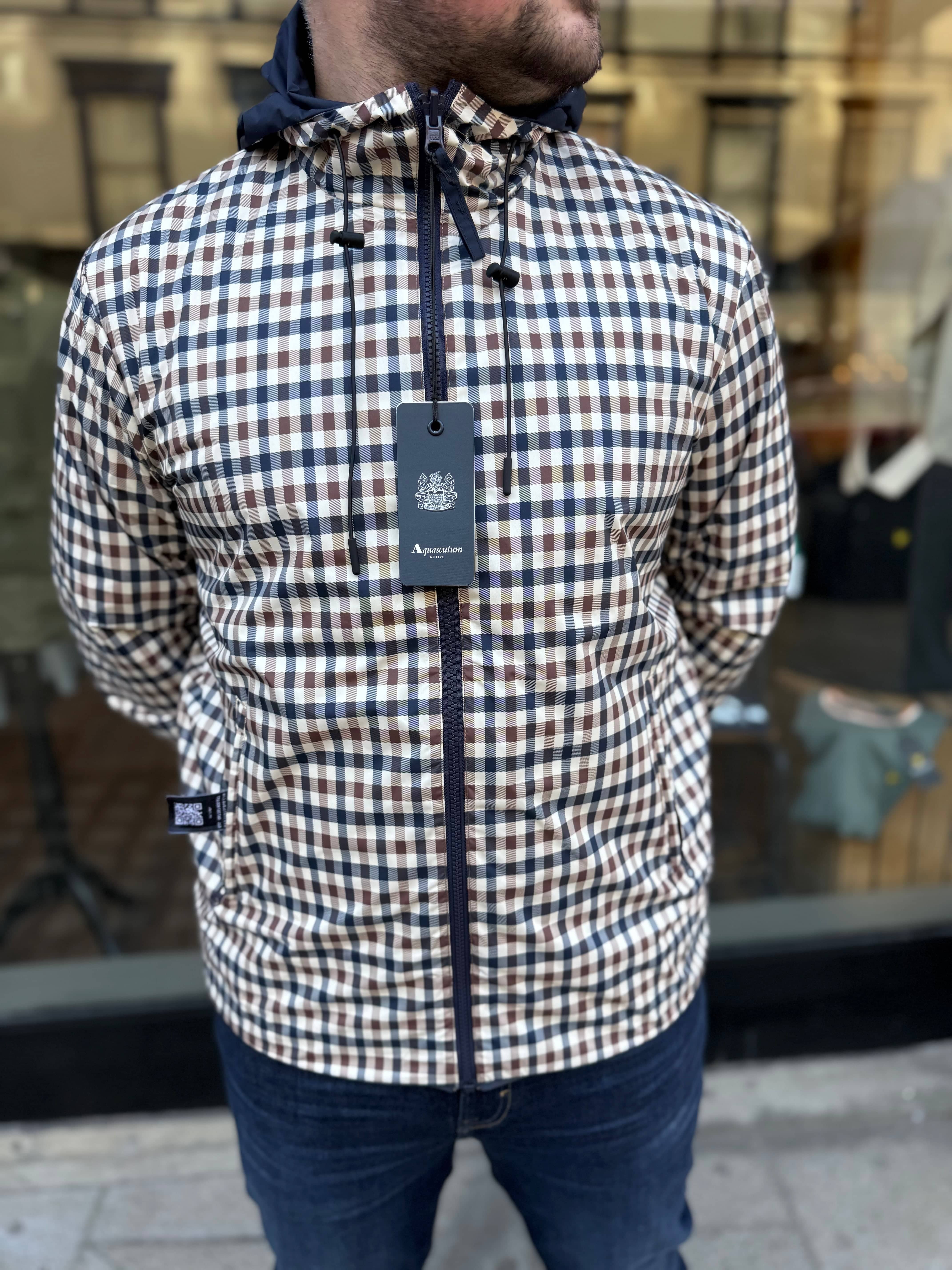 Aquascutum Reversible Zip Up Jacket - Club Check & Navy - Image 4