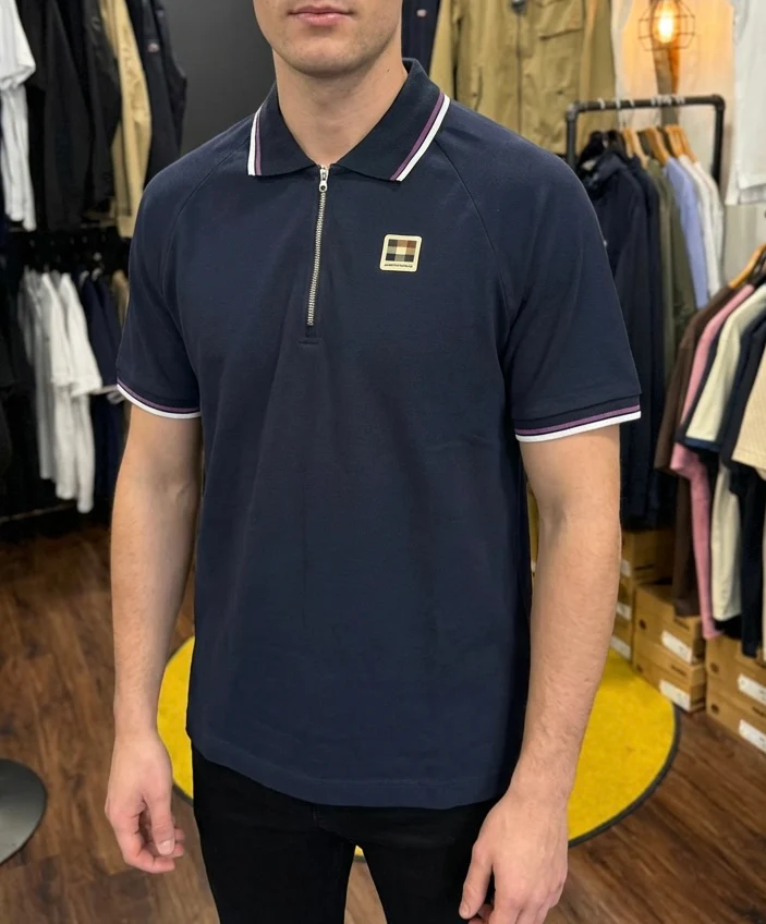 Aquascutum Stretch Piquet Half Zip Polo Navy