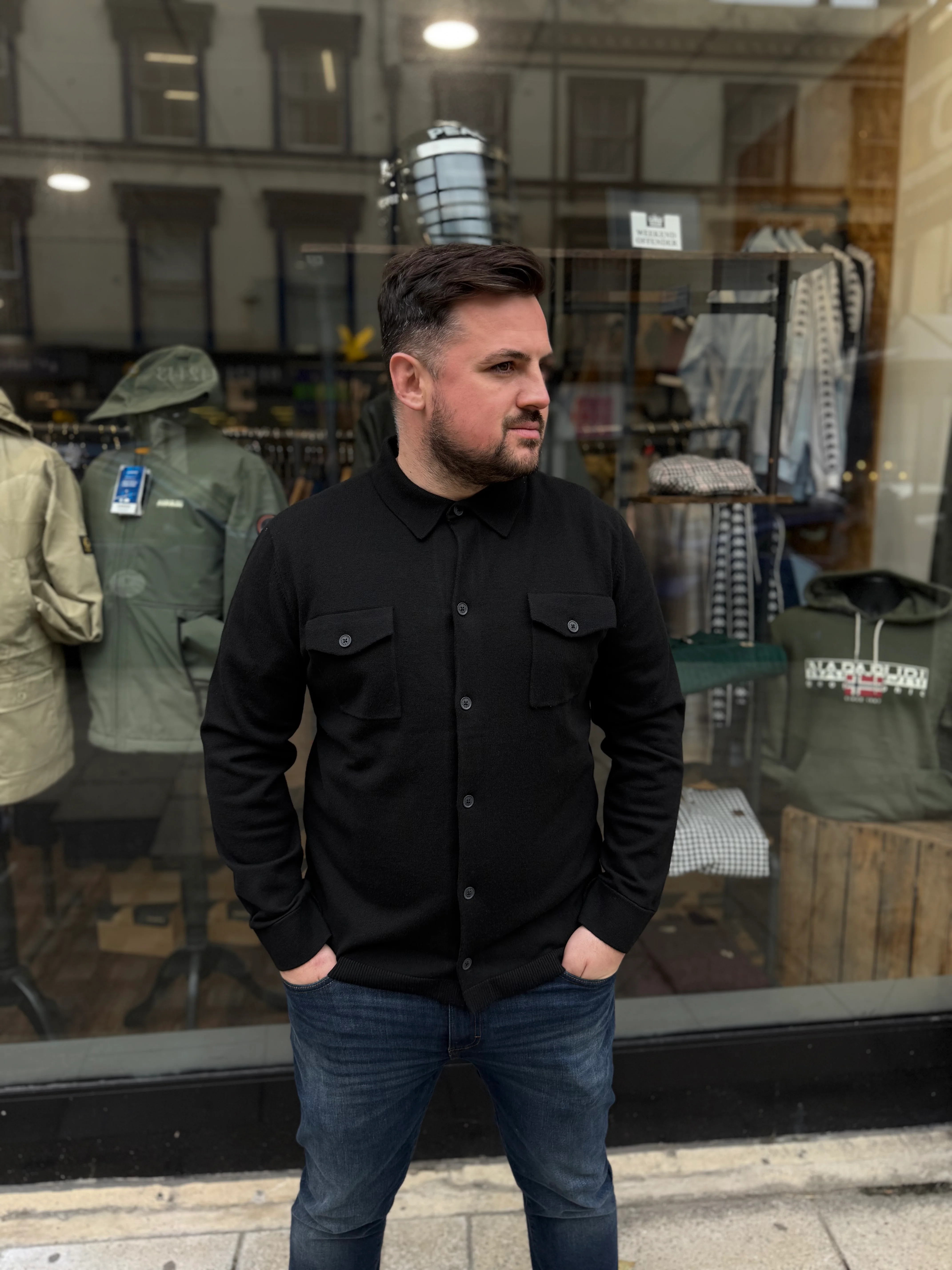 Arthur & Russell Button Through Overshirt Black - Image 3