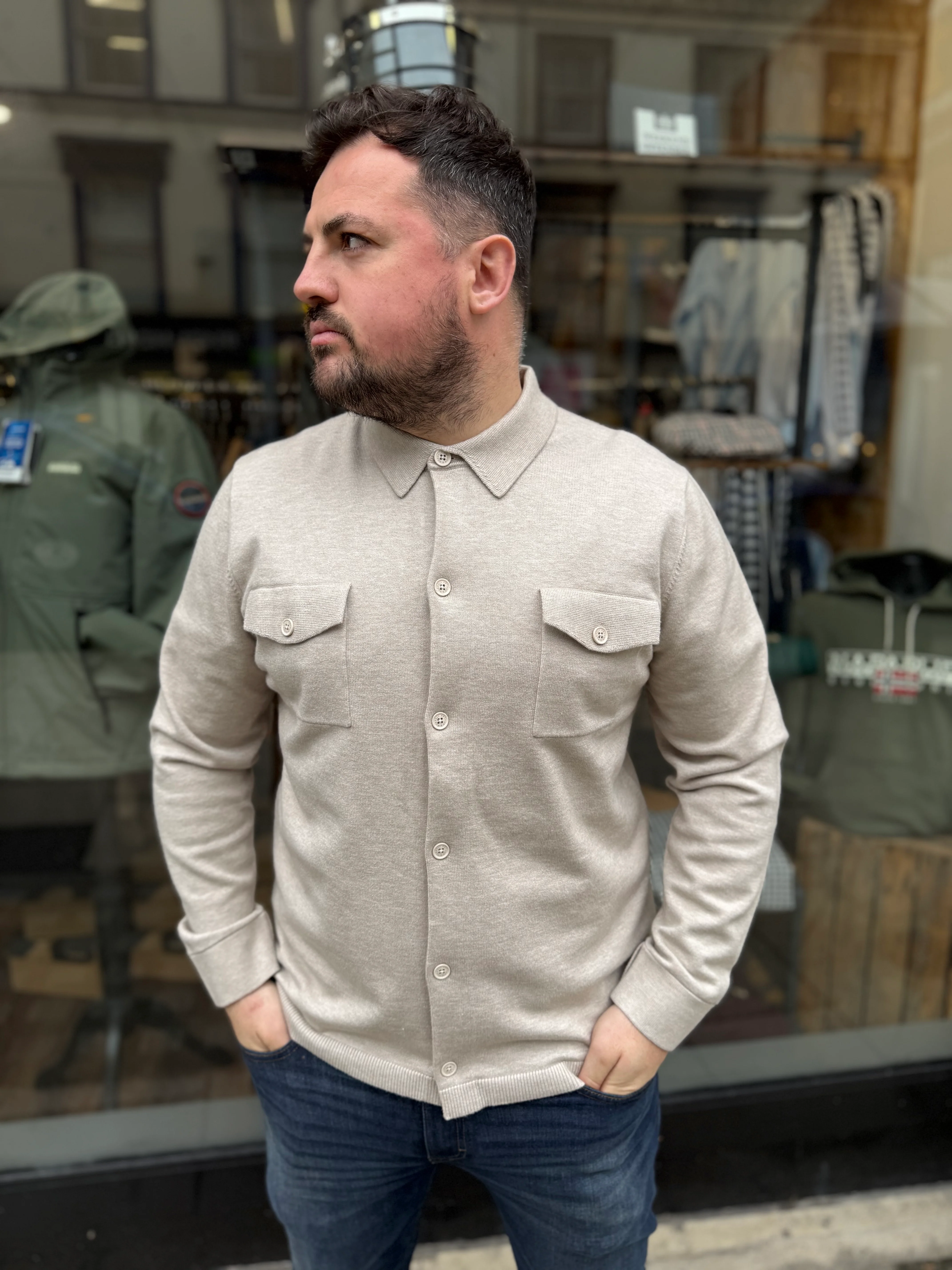 Arthur & Russell Button Through Overshirt Oatmeal - Image 3