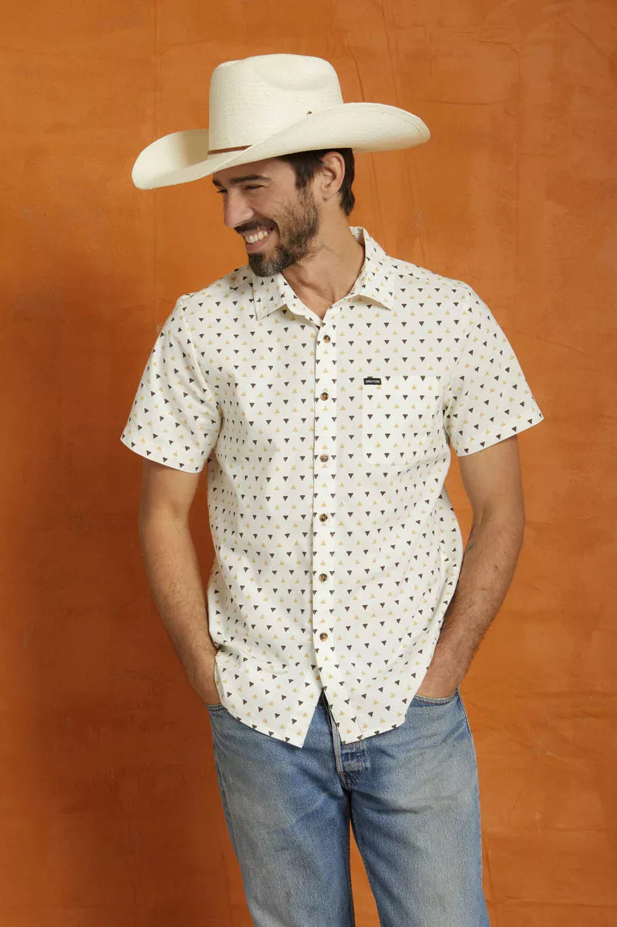 Brixton Charter Print SS Shirt In White/ Straw/ Dark Earth - Image 3