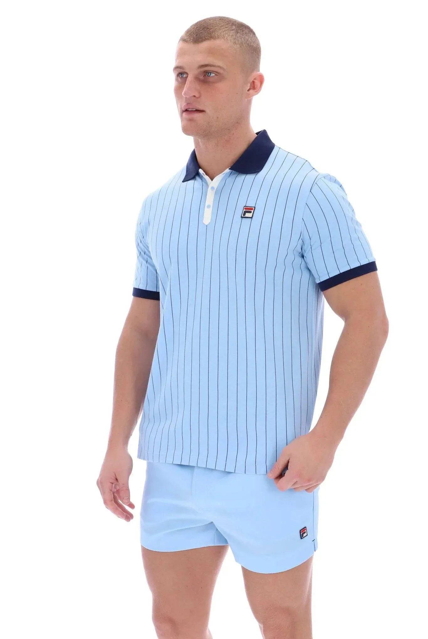 Fila BB1 Classic Vintage Striped Polo In Bell/Fila Navy - Image 3