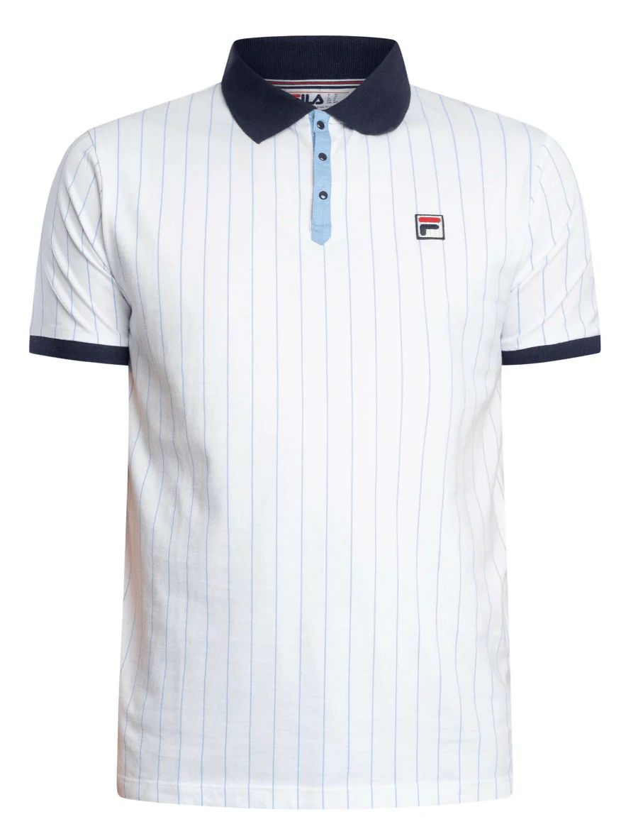 Fila BB1 Classic Vintage Striped Polo Shirt White/Navy/Vista Blue