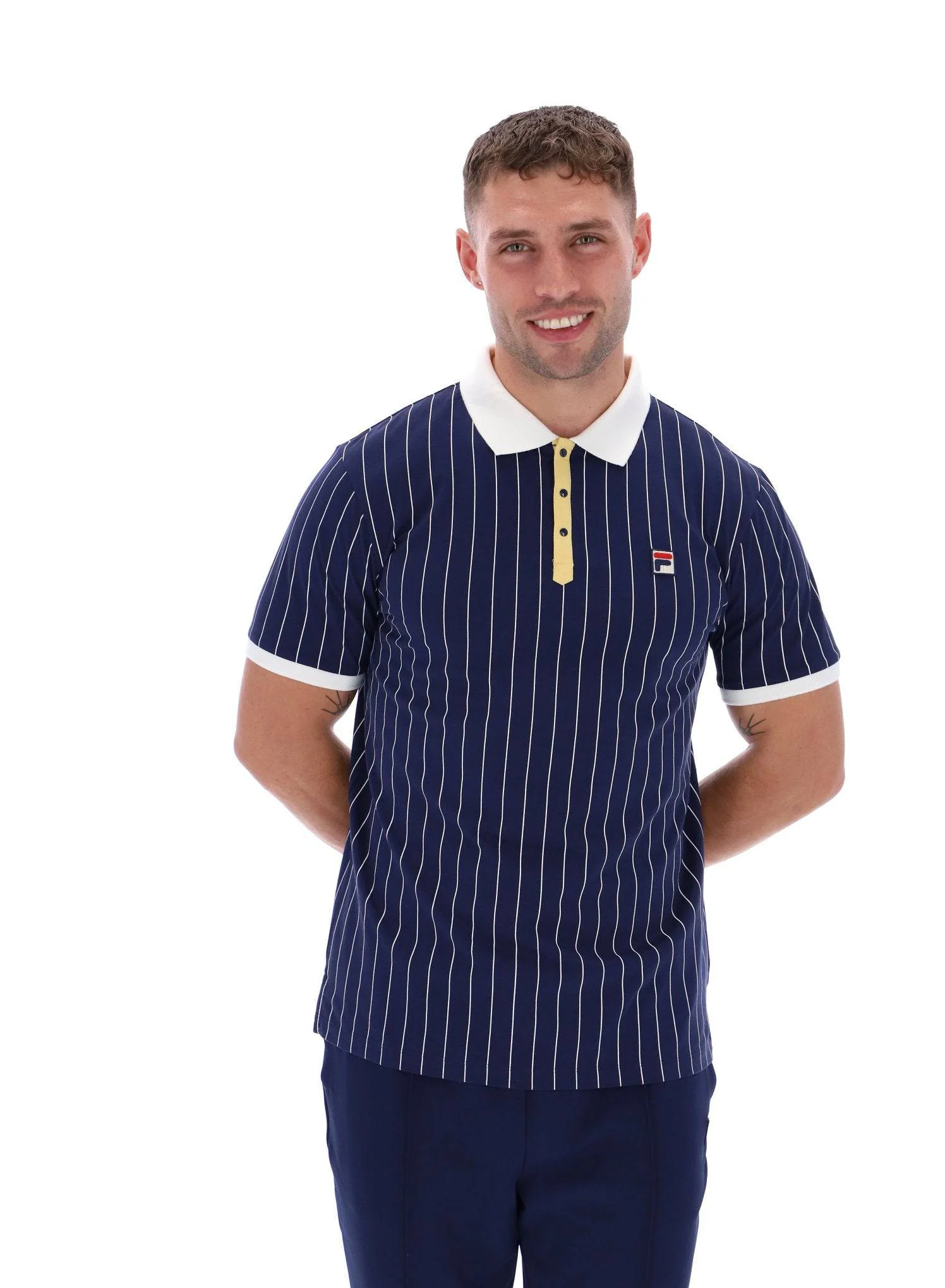 Fila BB1 Classic Vintage Striped Polo Shirt Navy/Raffia/Gardenia