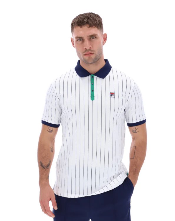 Fila BB1 Classic Vintage Striped Polo Shirt White/Green/Navy