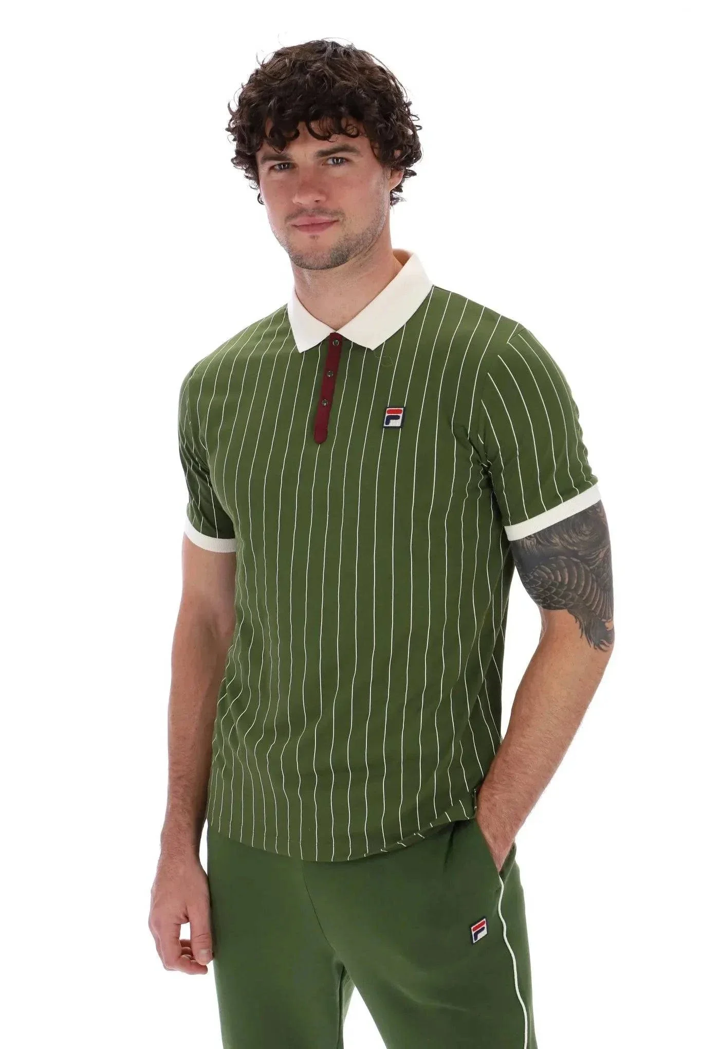 Fila BB1 Striped Polo In Chive/Gardenia/Windsor Wine - Image 2