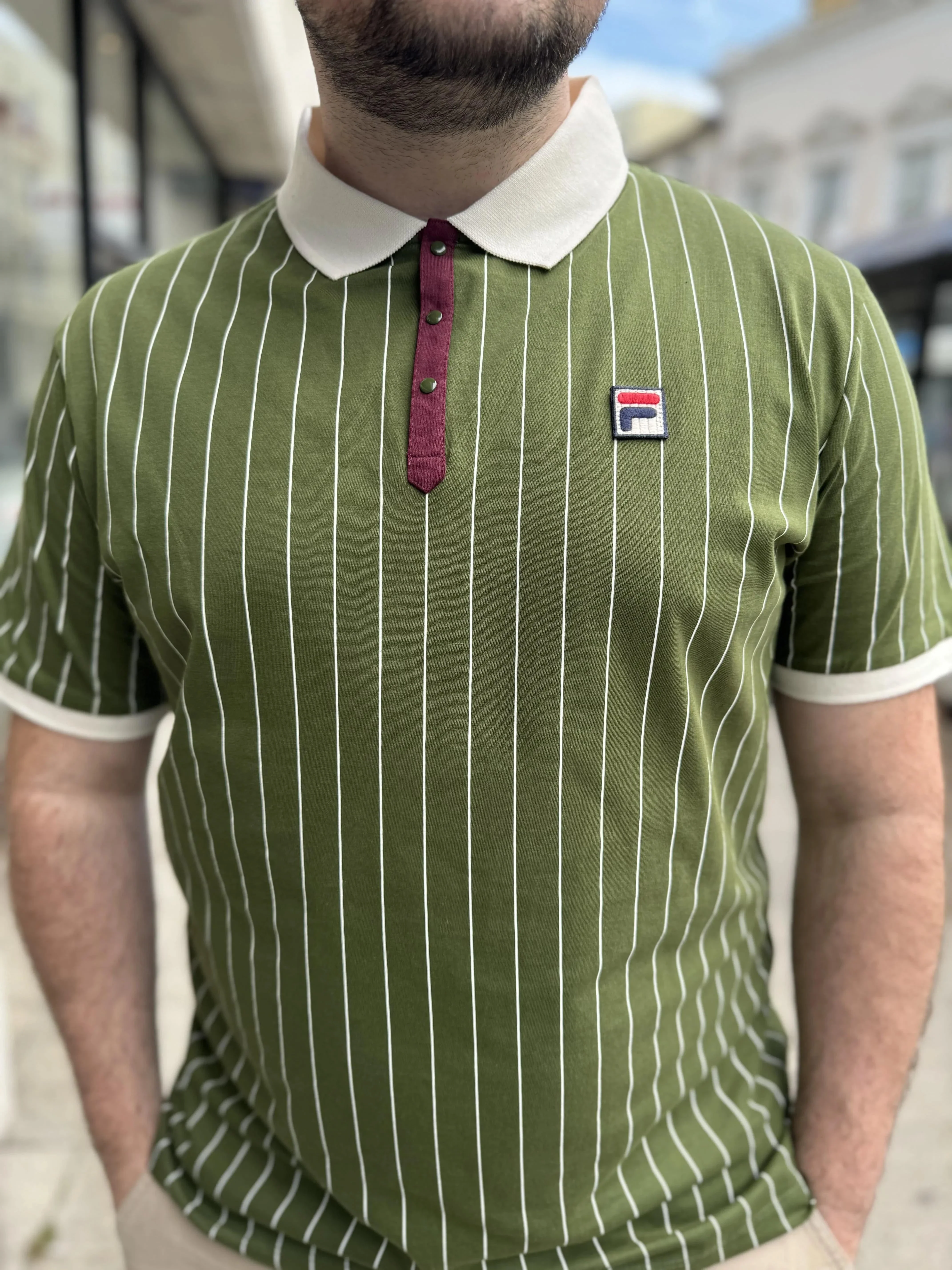 Fila BB1 Striped Polo In Chive/Gardenia/Windsor Wine - Image 4