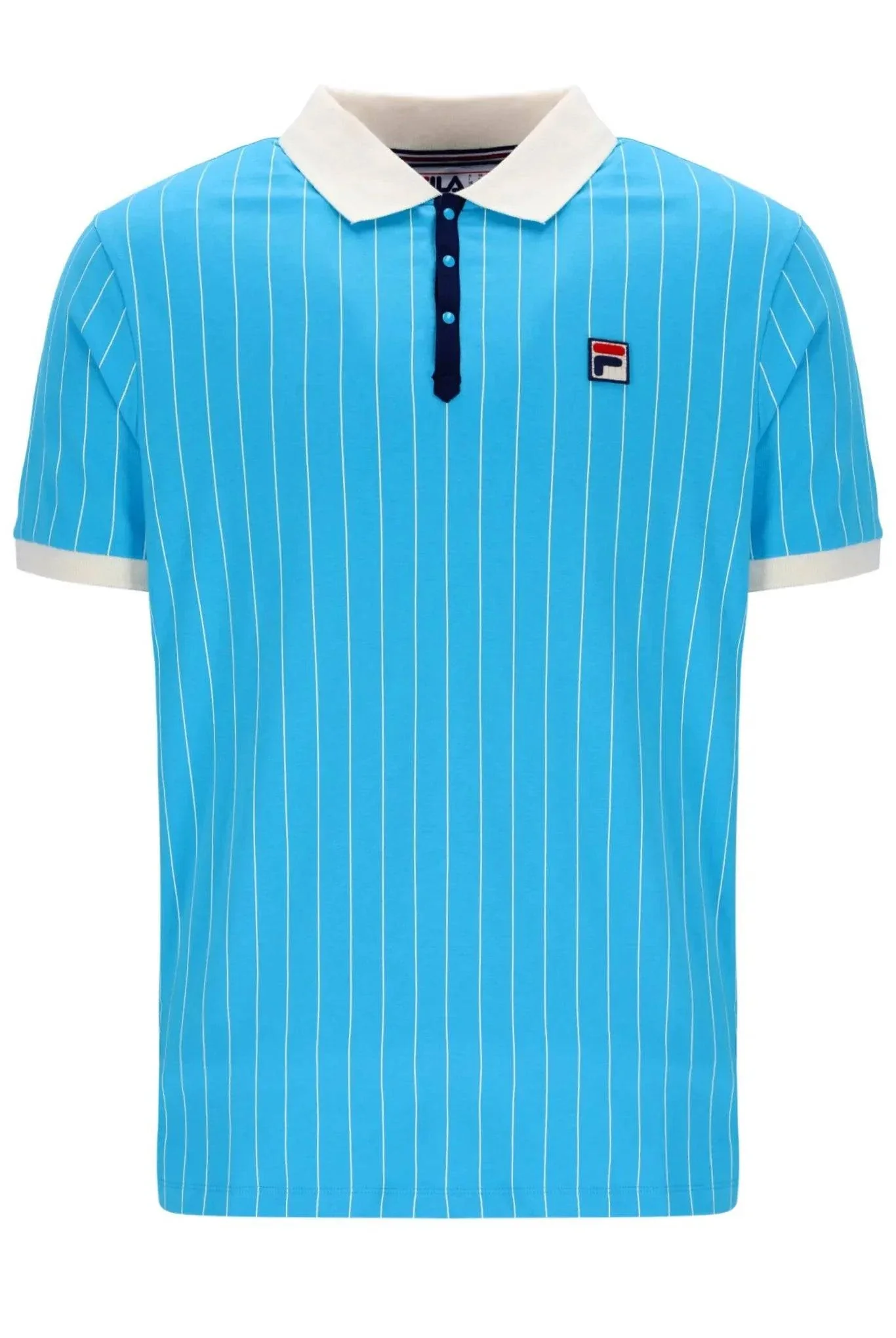 Fila BB1 Striped Polo In Cyan Blue/Gardenia/Navy - Image 3