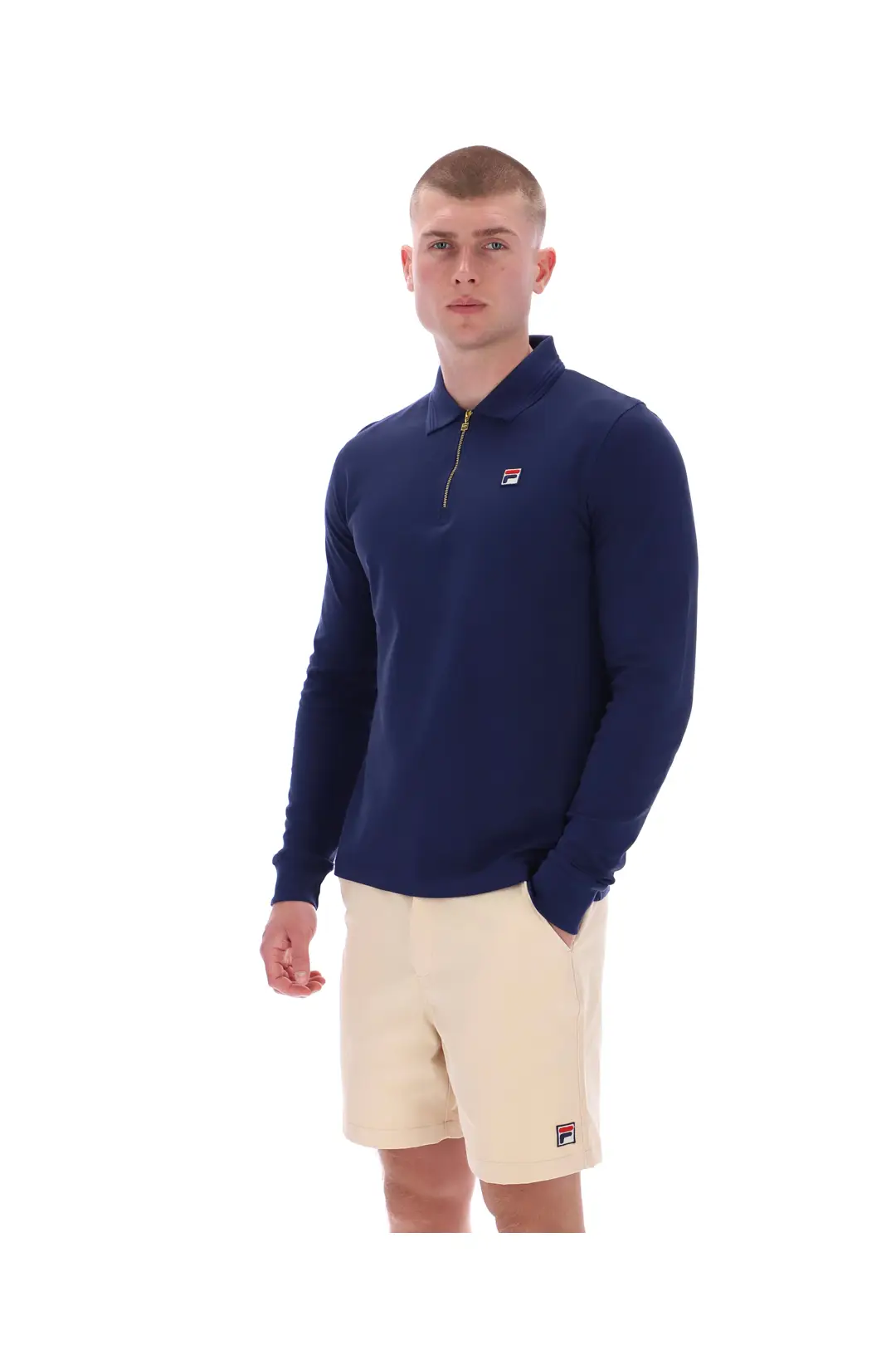 Fila Emiliano Long Sleeve Polo with Raised Tipping Navy - Image 3