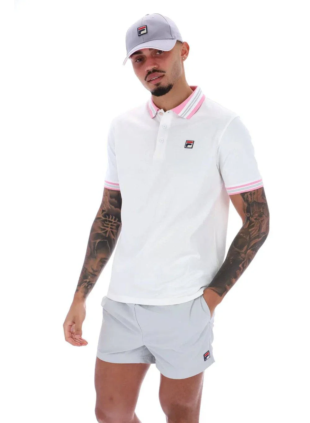 Fila Faraz Tipped Rib Polo White/Prism Pink/High Rise - Image 2