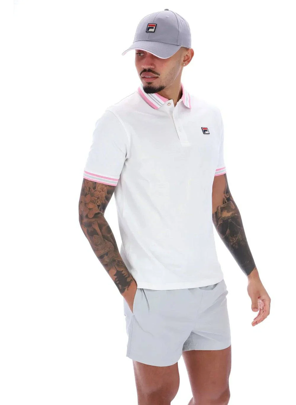 Fila Faraz Tipped Rib Polo White/Prism Pink/High Rise - Image 3