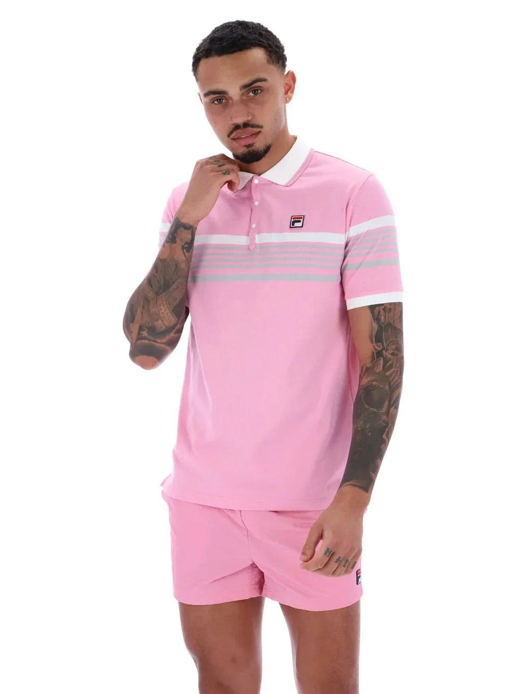 Fila Francis Yarn Dye Stripe Polo Shirt Prism Pink/White/High Rise