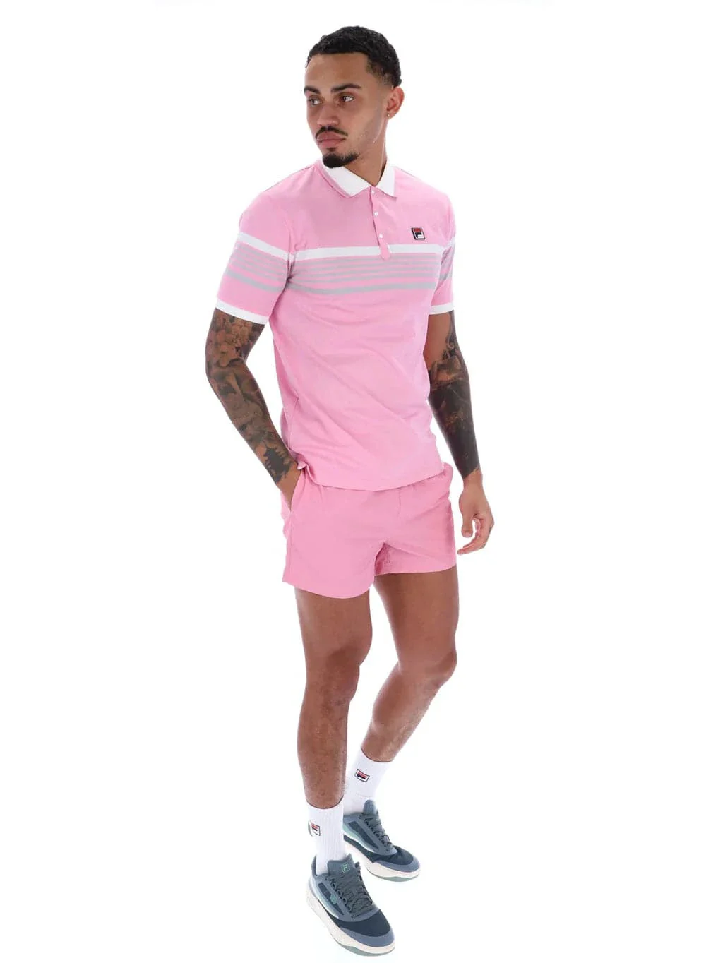 Fila Francis Yarn Dye Stripe Polo Shirt Prism Pink/White/High Rise - Image 2