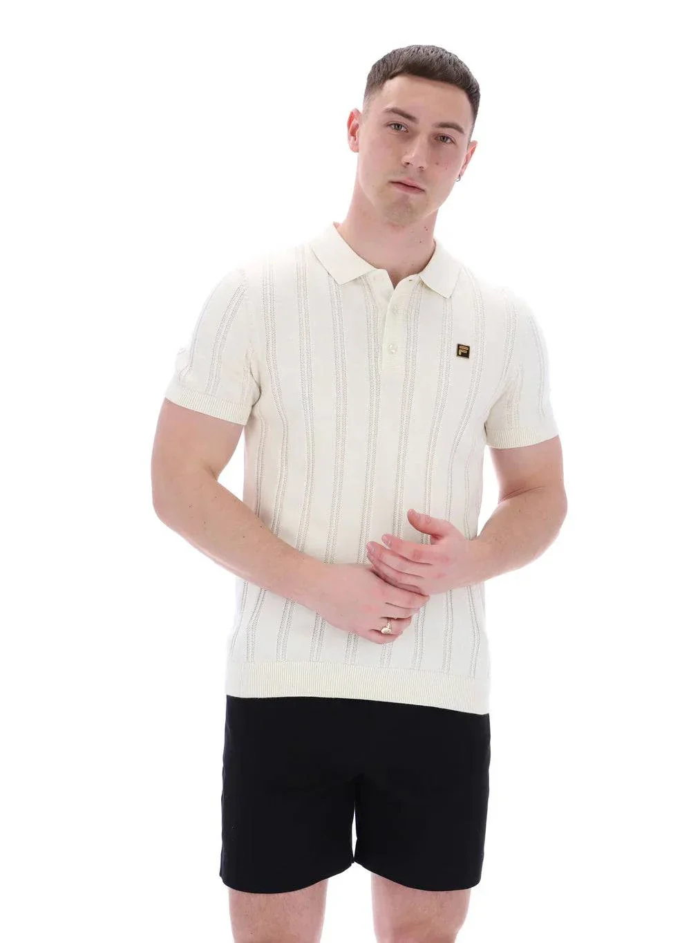 Fila Gold Kennedy Textured Stripe Knit Polo Egret - Image 3
