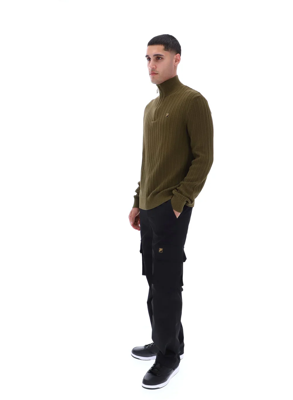 Fila Gold Stevie Quarter Zip Knitted Jumper Dark Olive - Image 2