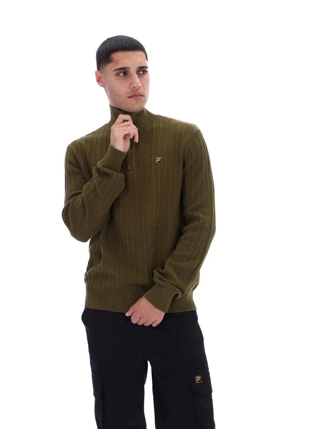 Fila Gold Stevie Quarter Zip Knitted Jumper Dark Olive - Image 3