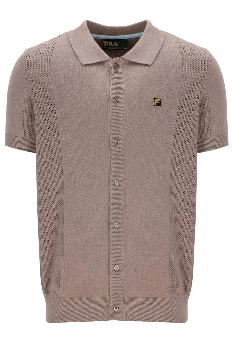 Fila Gold Walter Open Knit Pointelle Panel Polo Brown