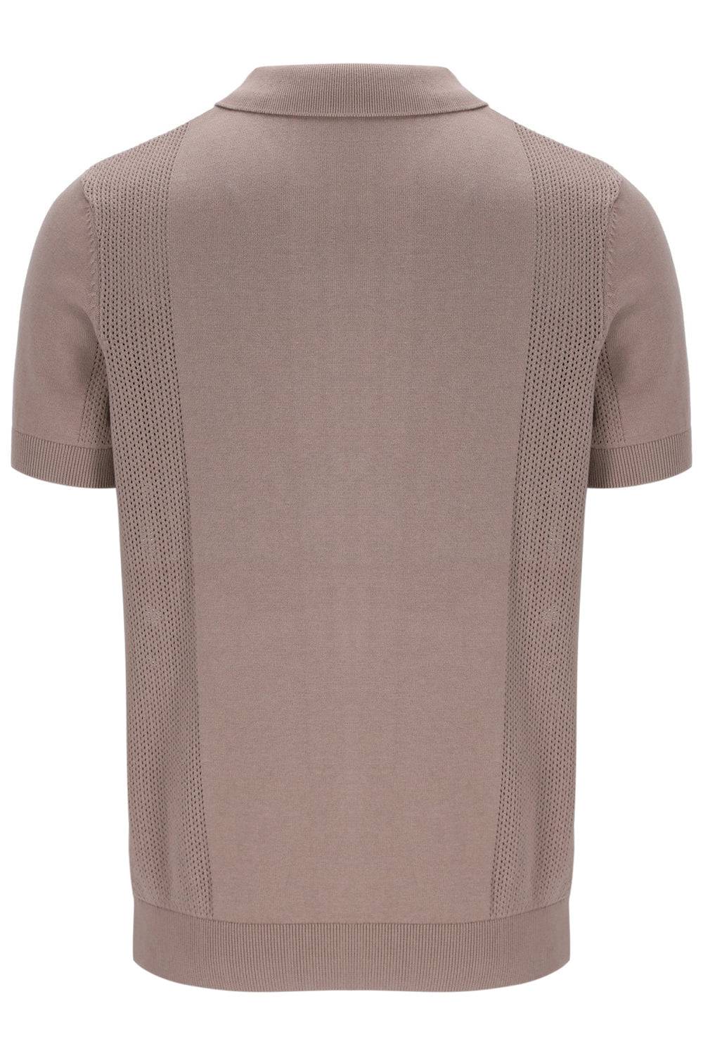 Fila Gold Walter Open Knit Pointelle Panel Polo Brown - Image 2