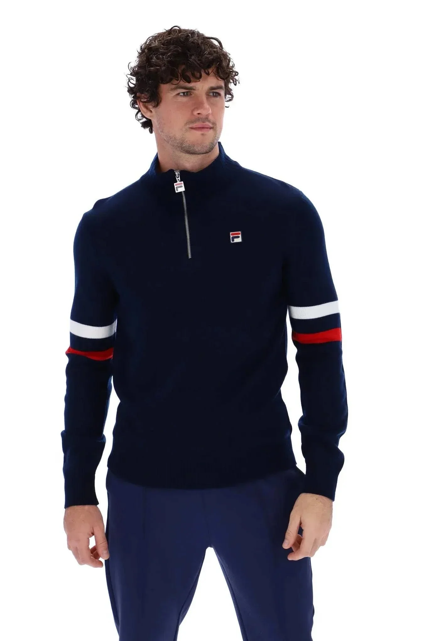 Fila Harrison 1/4 Zip Cotton Sweat In Navy/Red - Image 2