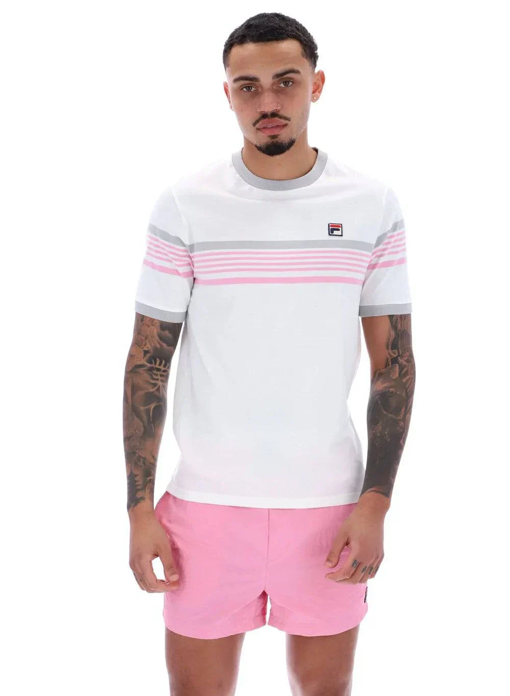 Fila James Yarn Dye Stripe T-Shirt White/High Rise/Prism Pink - Image 2