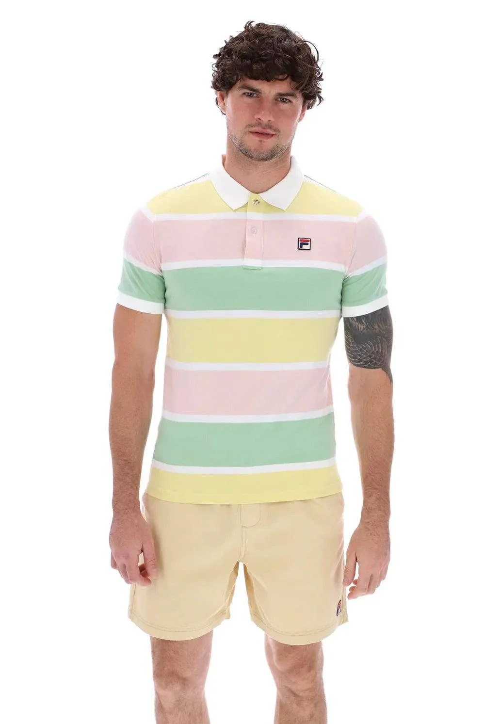 Fila Jas Striped Polo Shirt Pink Chalk/Hemlock/Lemonade/White - Image 3