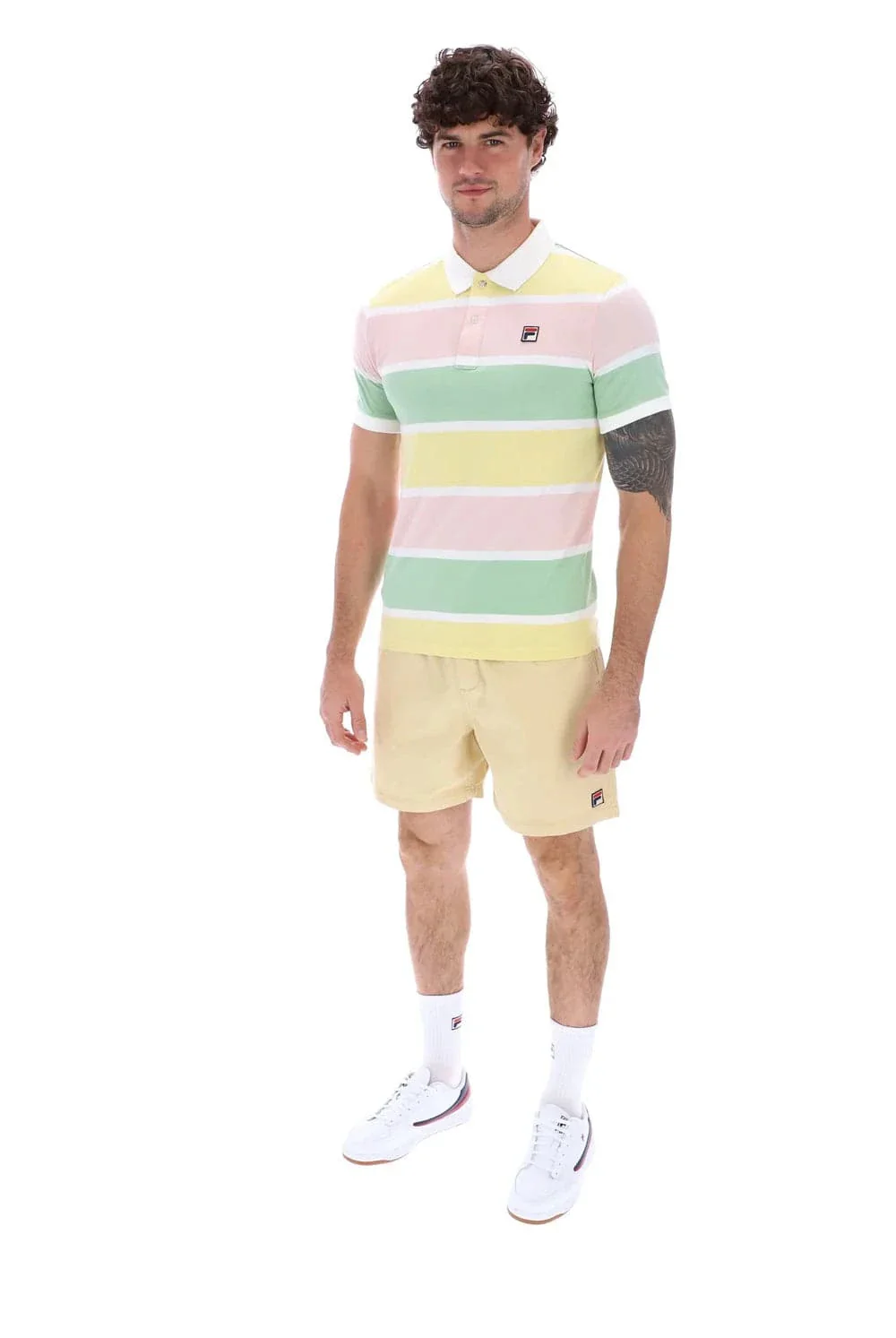 Fila Jas Striped Polo Shirt Pink Chalk/Hemlock/Lemonade/White - Image 4