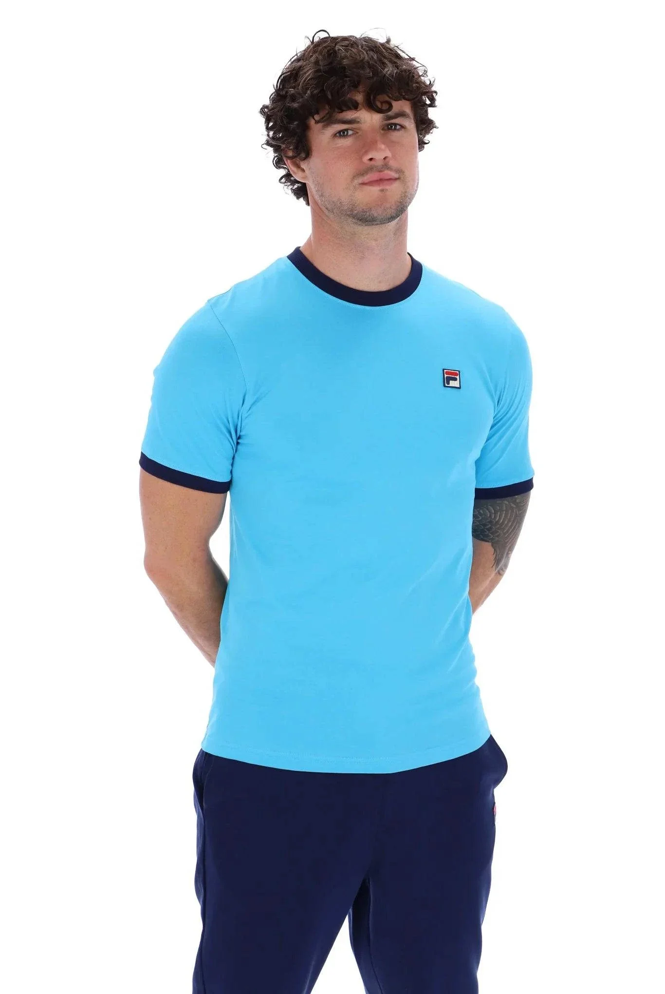 Fila Marconi T-Shirt In Cyan Blue/Fila Navy - Image 4
