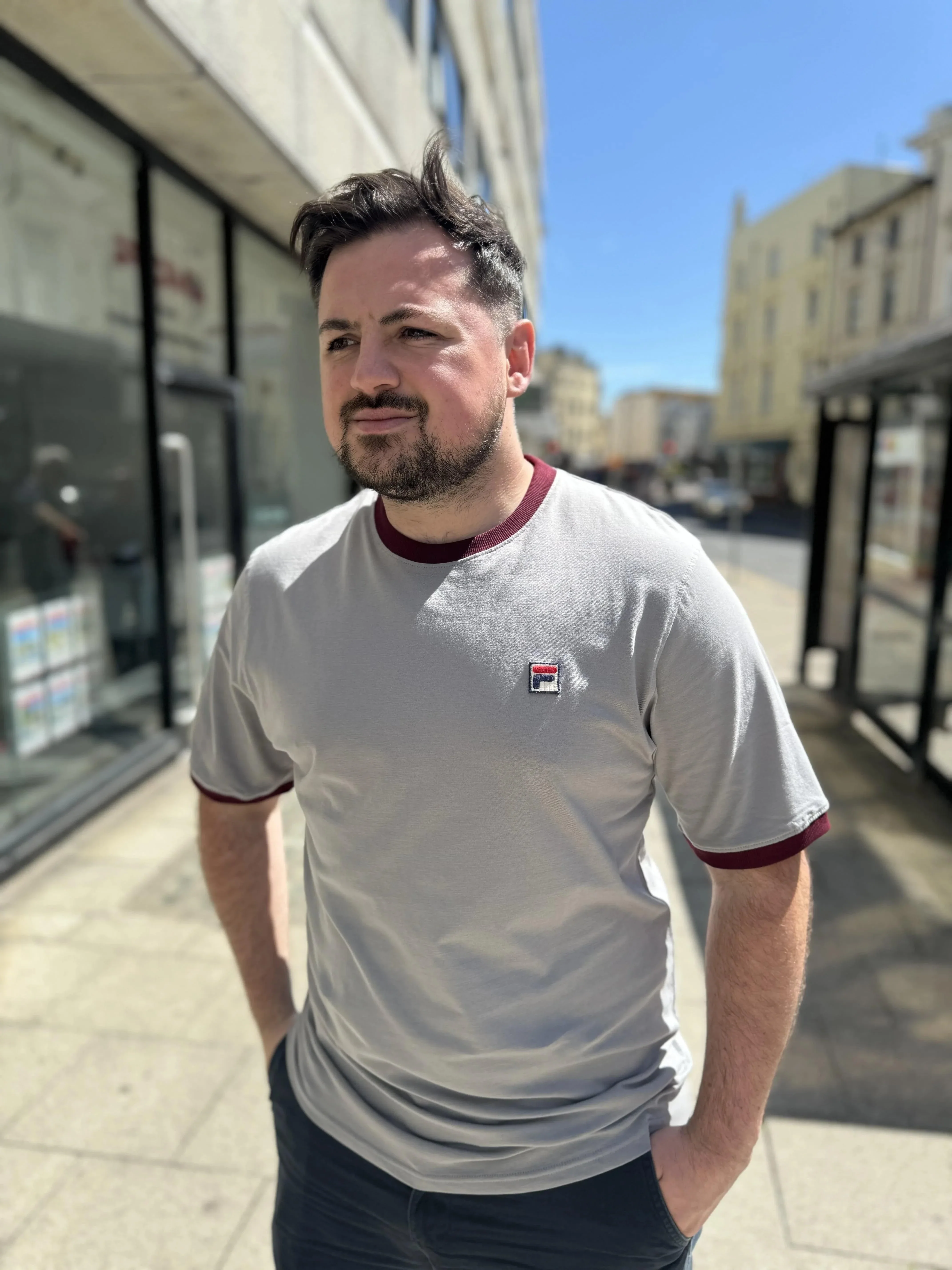 Fila Marconi T-Shirt In Sharkskin/Windsor Wine - Image 4