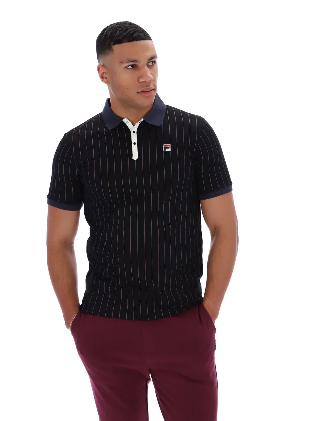 Fila Vintage BB1 Classic Striped Polo Shirt Black/Gardenia/Fig/Charcoal - Image 3