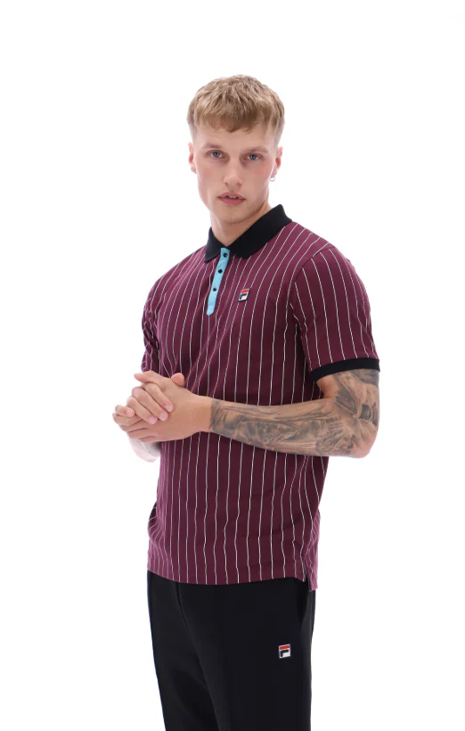 Fila Vintage BB1 Classic Striped Polo Shirt Fig/Milky Blue/Gardenia/Black