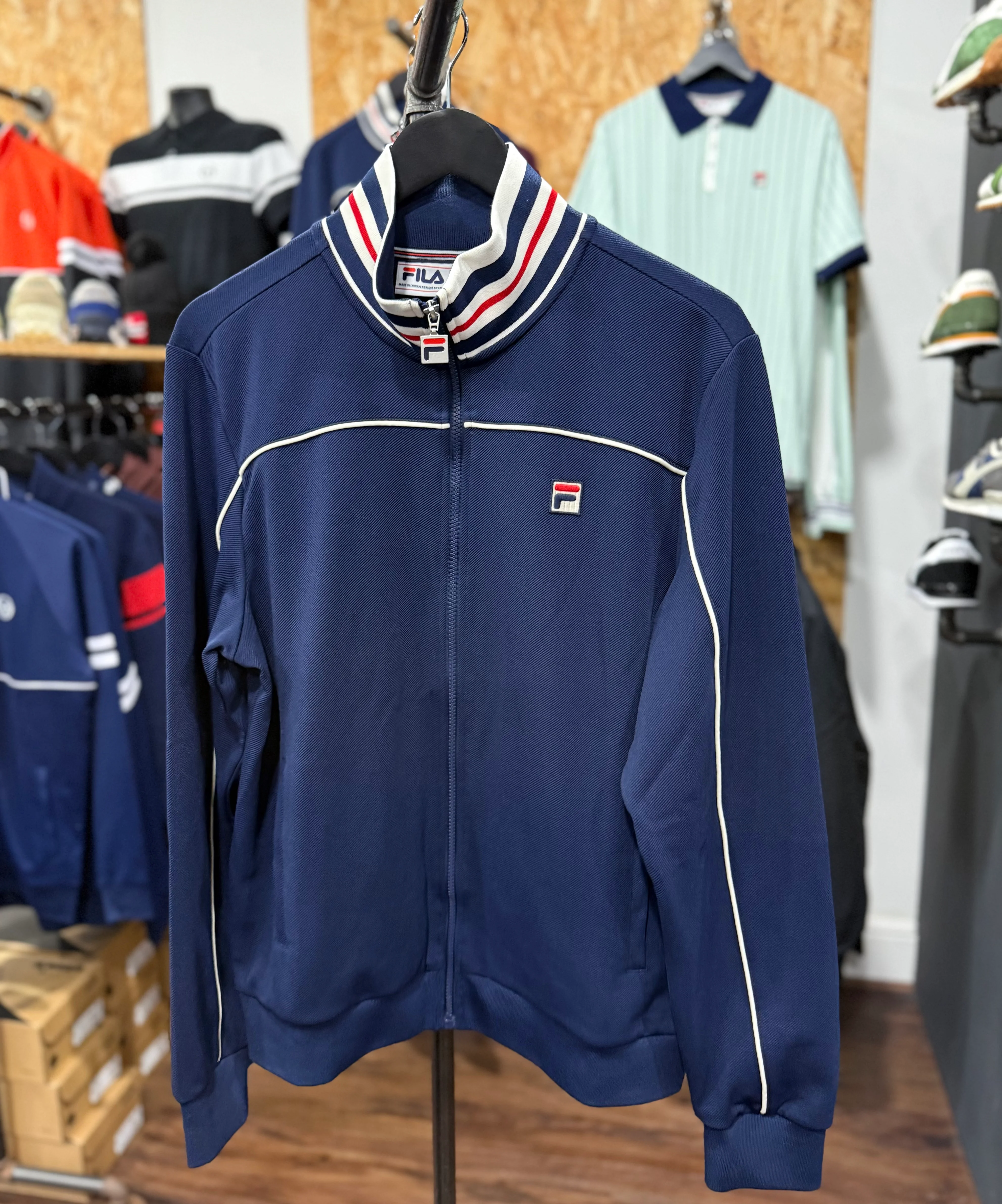 Fila Vintage Federico Tipped Neck Track Top Navy - Image 2