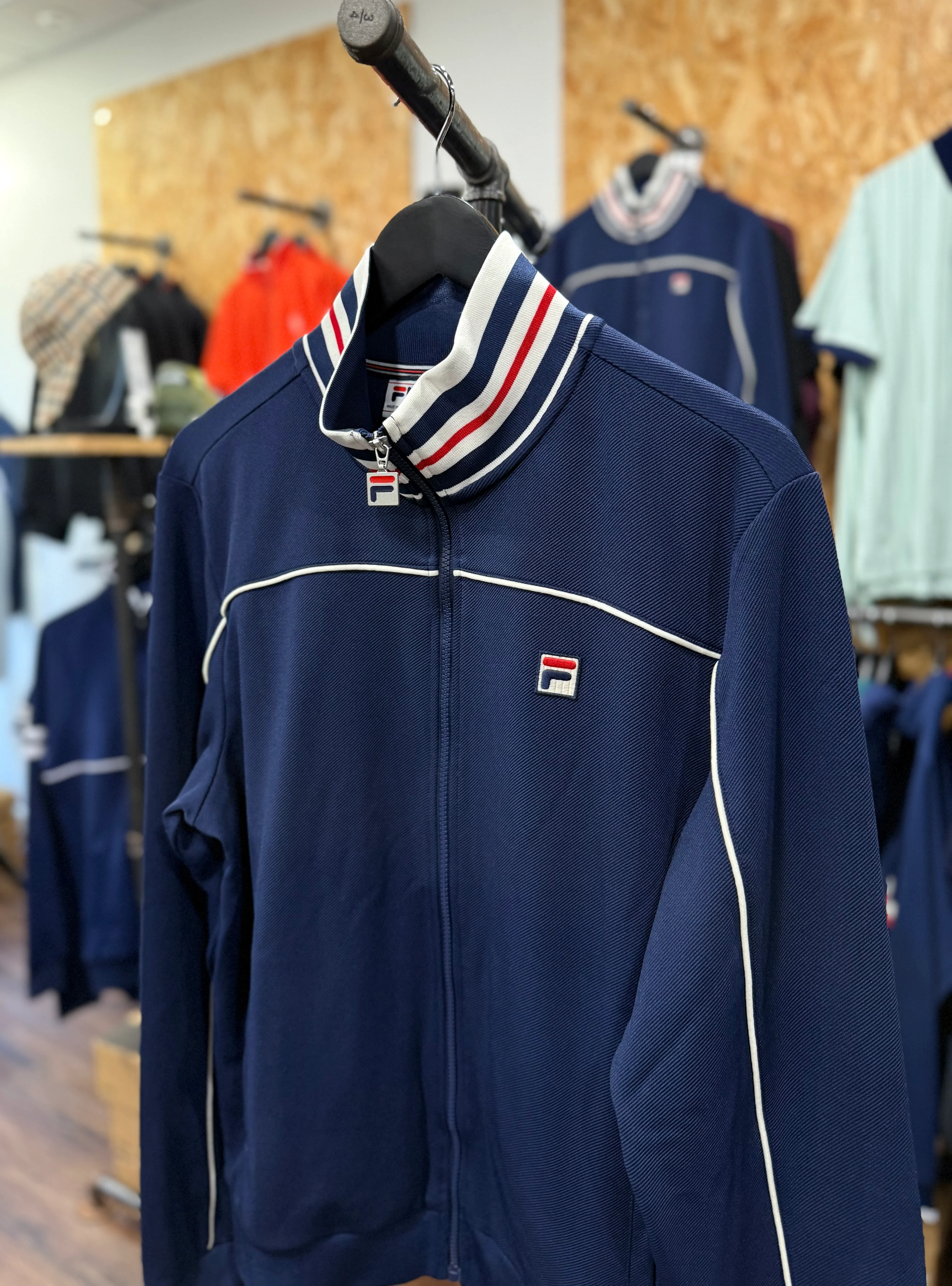 Fila Vintage Federico Tipped Neck Track Top Navy - Image 3