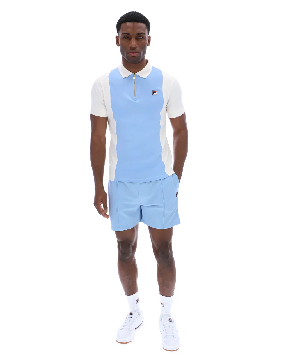 Fila Vintage Pierro Cut and Sew Zip Polo Gardenia/Frozen Fjord