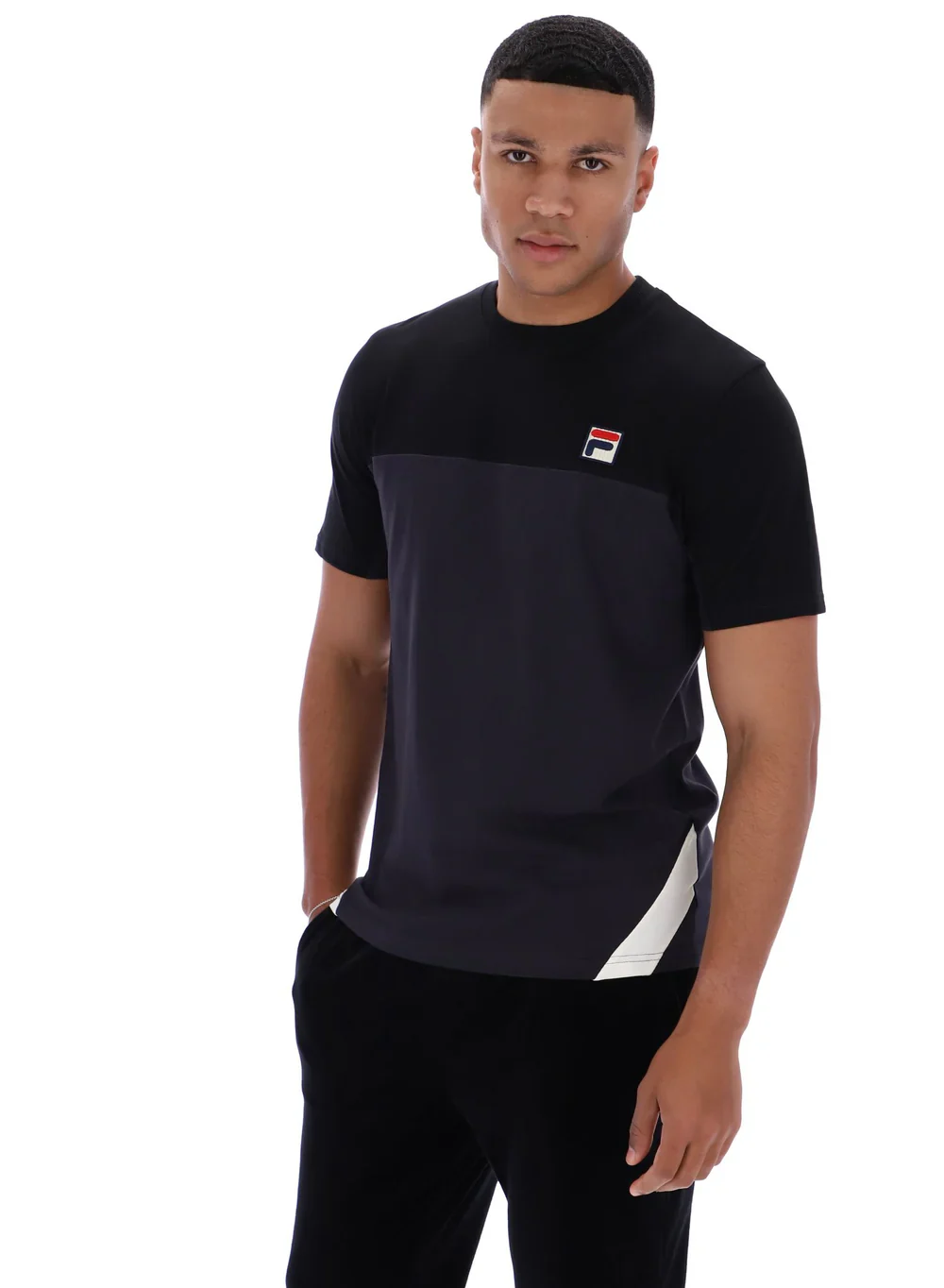 Fila Vintage Tiebreaker Colour Block T-Shirt Black/Charcoal/Gardenia - Image 2