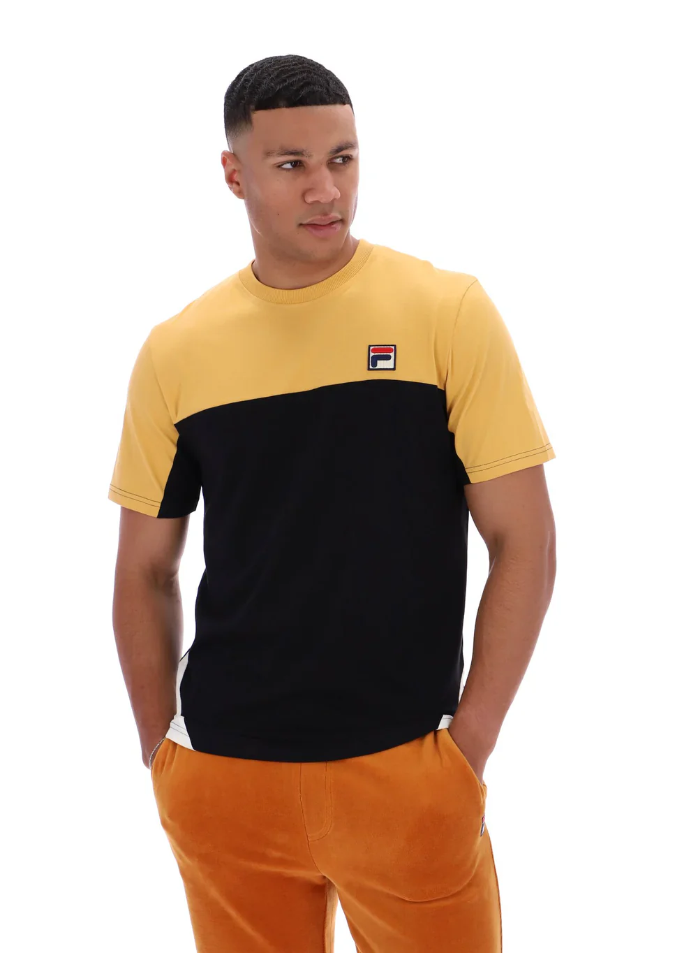 Fila Vintage Tiebreaker Colour Block T-Shirt Oak Buff/Black/Gardenia - Image 2