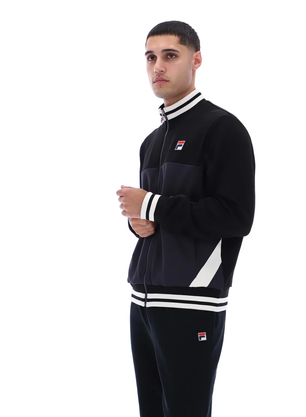 Fila Vintage Tiebreaker Funnel Neck Track Jacket Black/Charcoal/Gardenia - Image 3