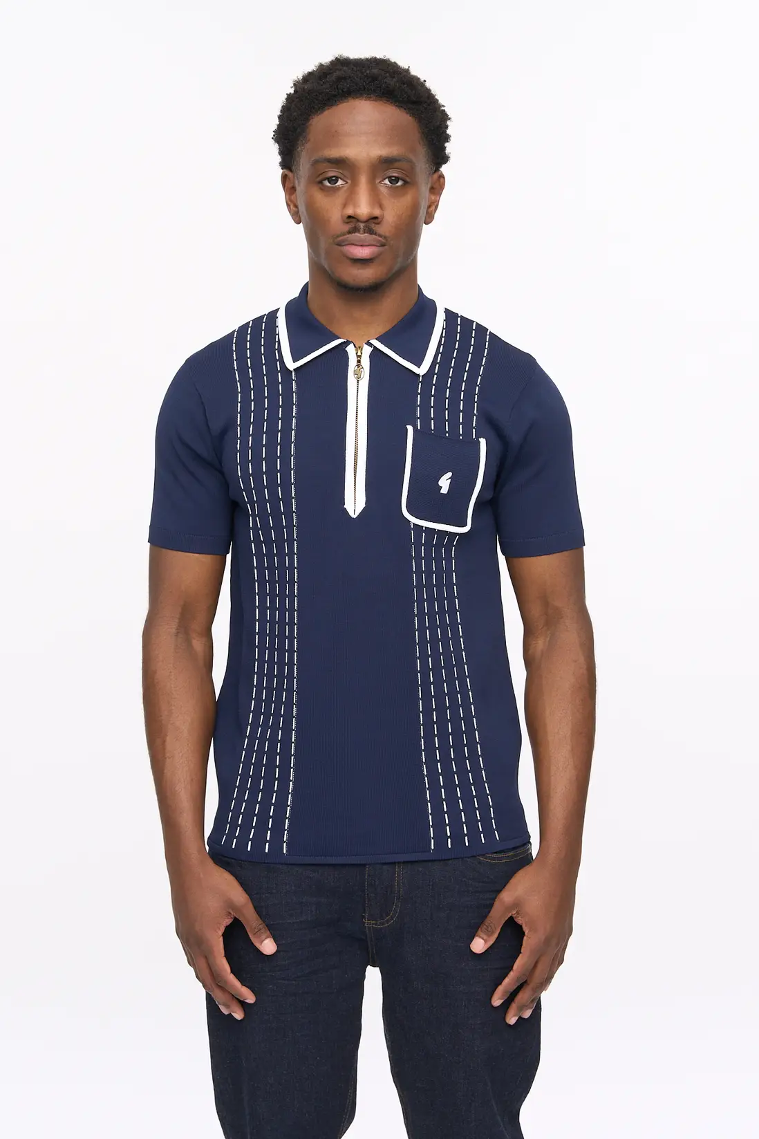 Gabicci Vintage Darron Knitted Polo Shirt Navy